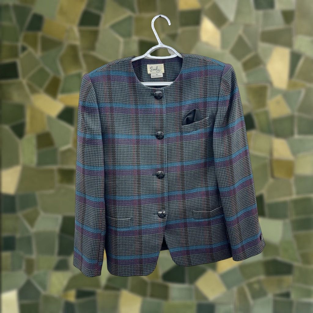 Vintage VINTAGE Emily Blazer Shirt Womens 10 Plaid Tweed Wool Blend Long Sleeve Button Up Black Size L / US 10 / IT 46 - 1 Thumbnail
