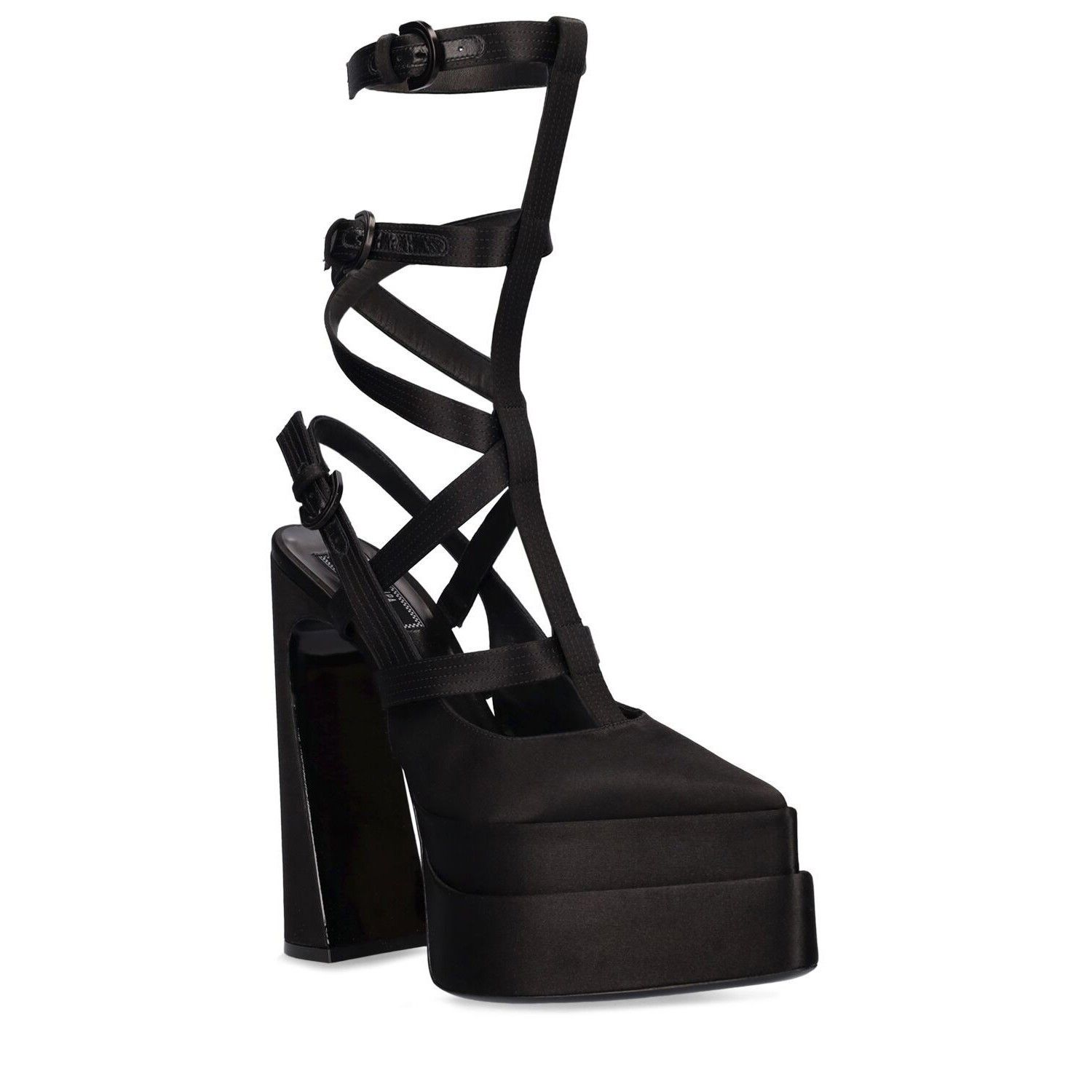 VERSACE 160mm Black Satin Gladiator Pumps New (Women's size: