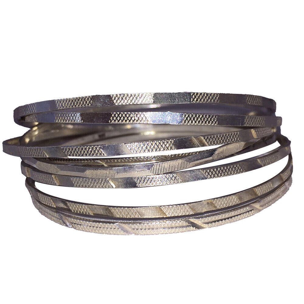 Diamond Cut Etched Sterling Silver Bangle Set 8 PCS
