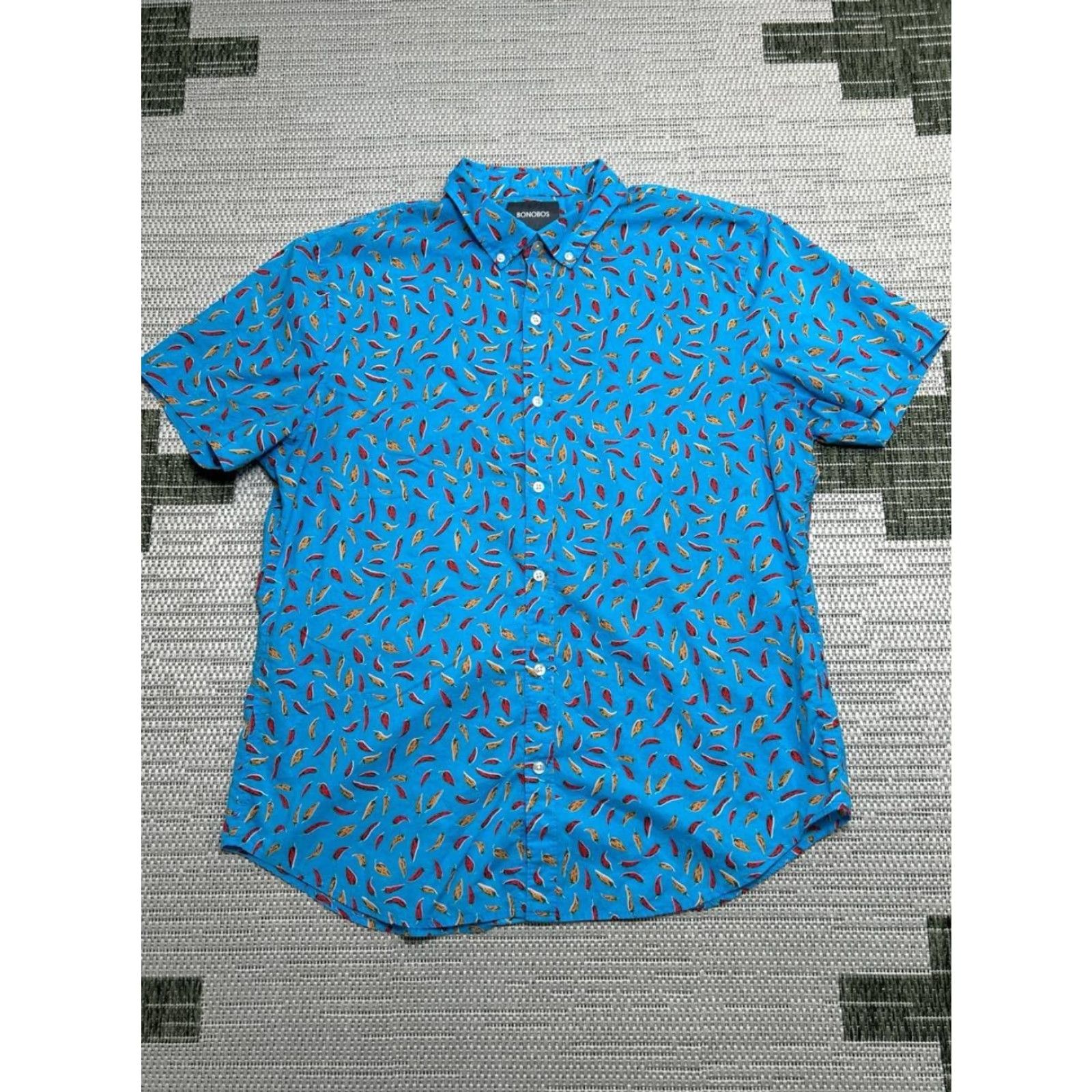 Bonobos Bonobos Shirt Mens XL Blue Chili Pepper Print Slim Fit Cotton Button-Down Casual Size US XL / EU 56 / 4 - 2 Thumbnail