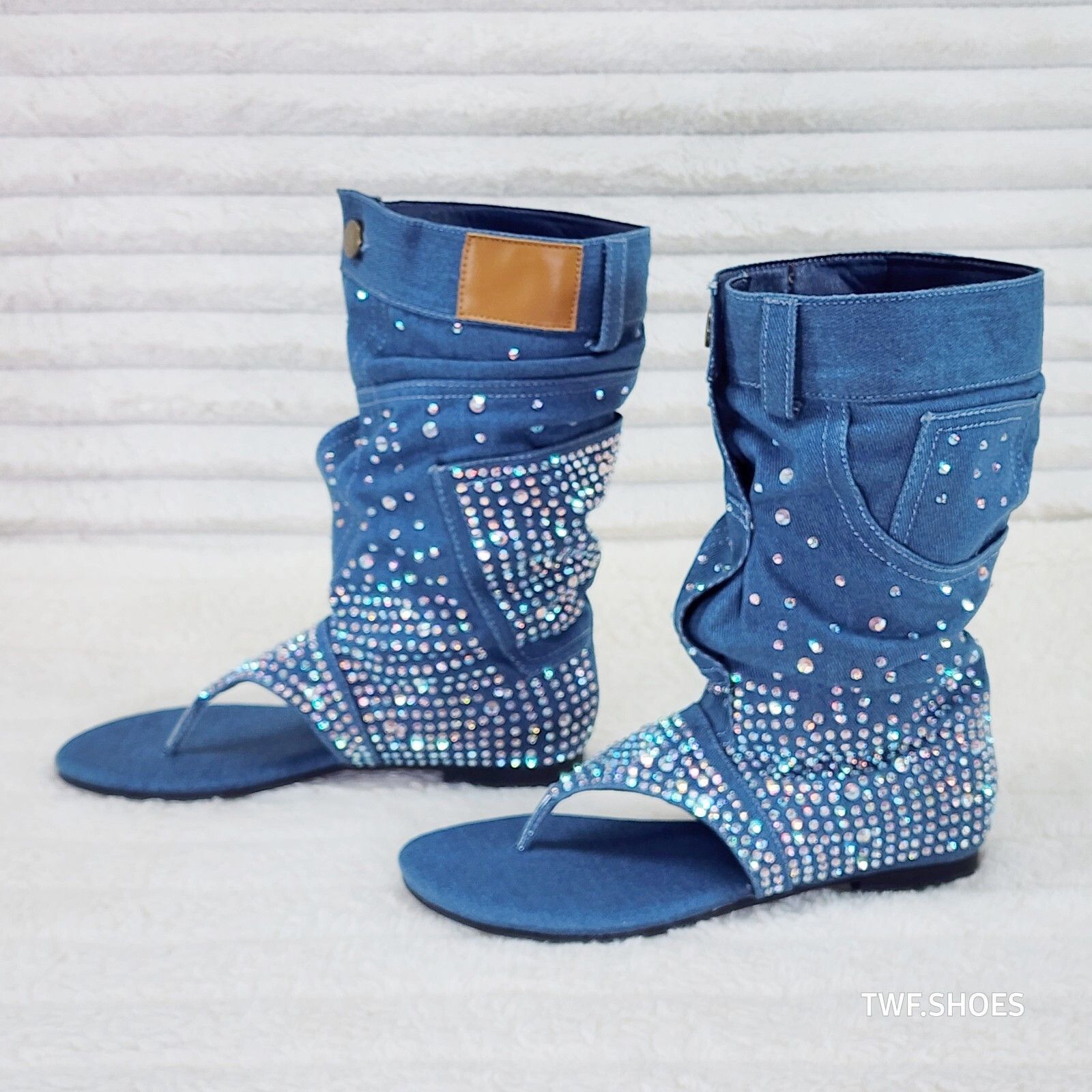 Other Perplex Denim & Rhinestones Sandal Slouch Boots Shooties (US Size US 7.5 / IT 37.5 - 2 Thumbnail
