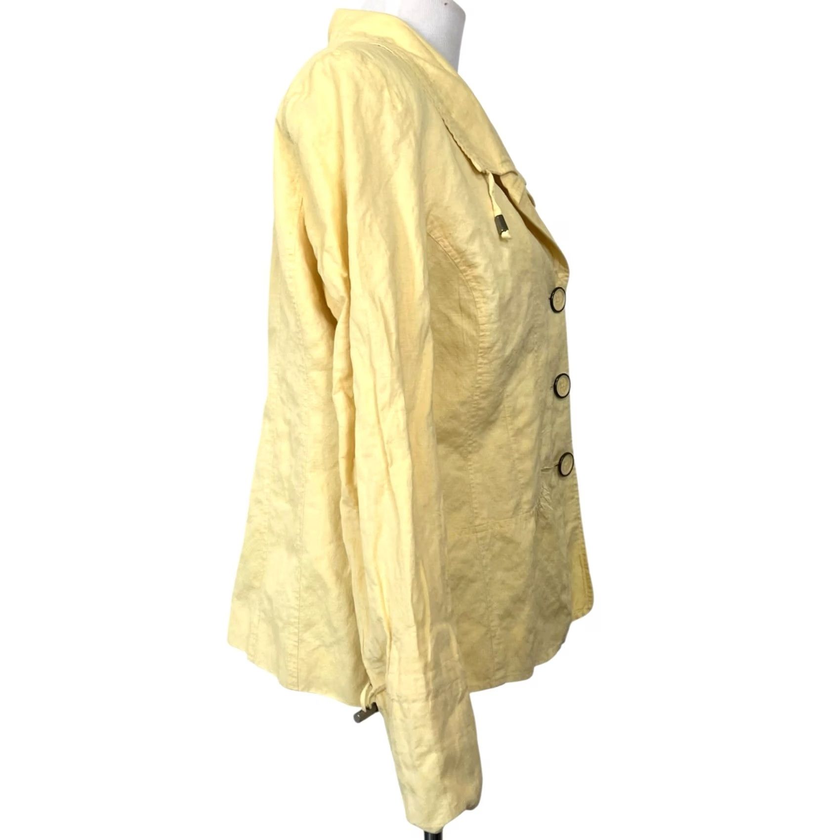 Vintage Chico’s Cotton Linen Jacket Yellow Sz 2 (Large) Oceanic Isle Golden Haze Yellow Jacket Womens L Solid Button Closure Size L / US 10 / IT 46 - 3 Thumbnail