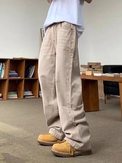 Japanese Brand × Jean Retro apricot simple wide-leg draped jeans Size US 34 / EU 50 - 2 Thumbnail