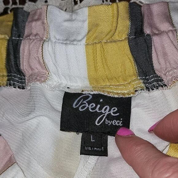 Designer Beige by ECI 2 piece Embellished Striped Colored Rayon Belte Size 34" / US 12 / IT 48 - 8 Thumbnail
