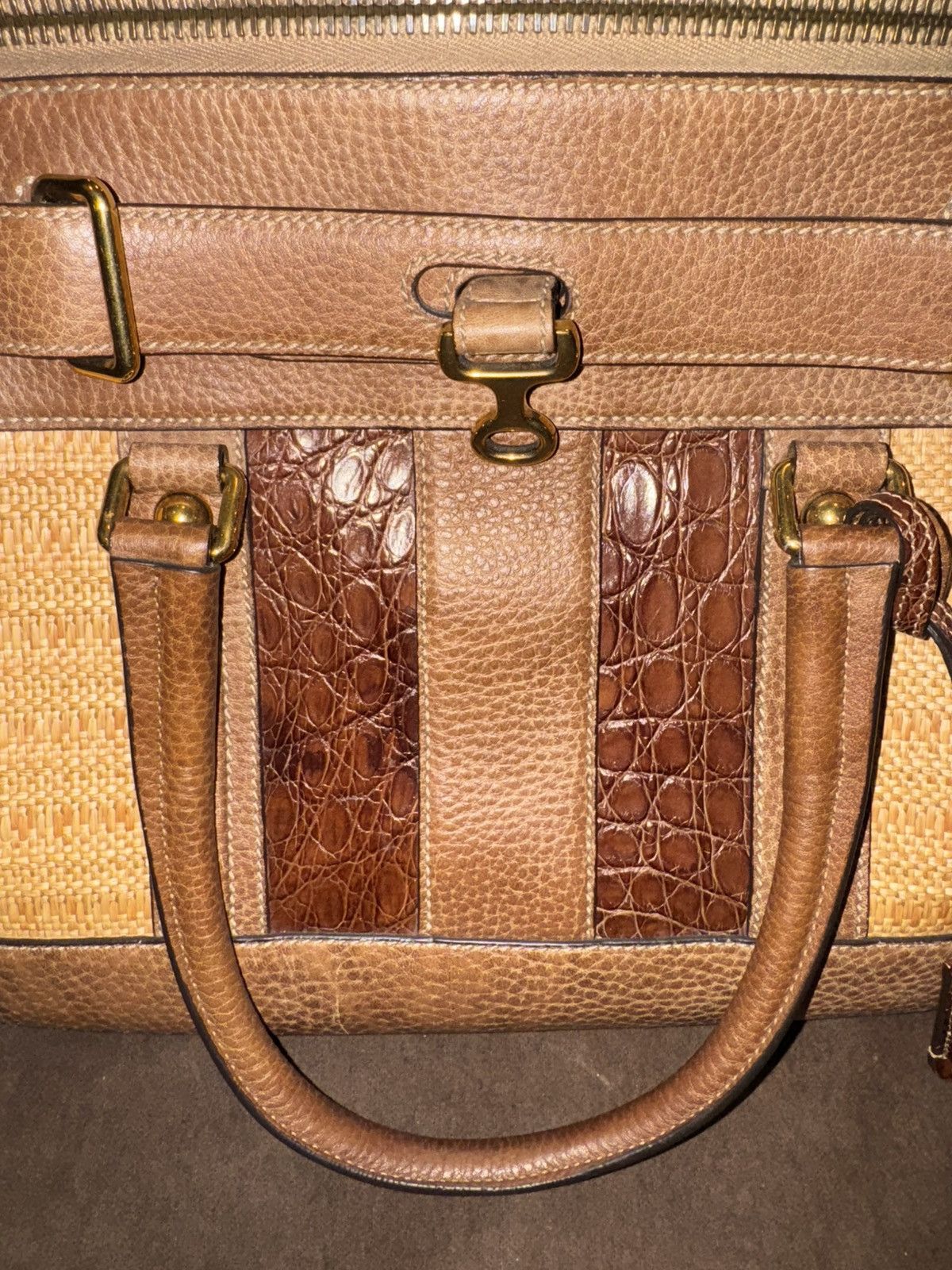 Gucci Vintage Gucci Raffia and Crocodile Handle Bag Size ONE SIZE - 13 Thumbnail