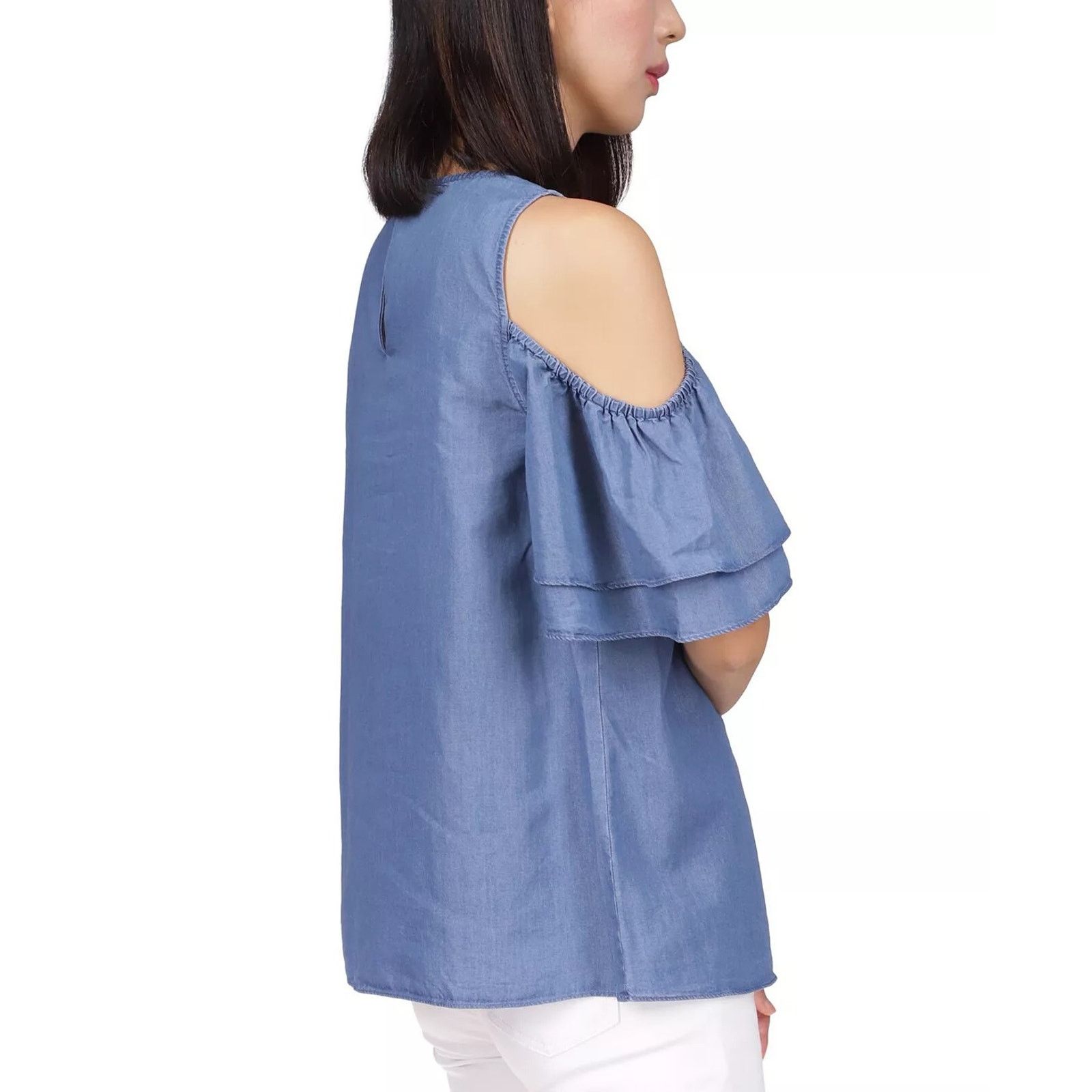 Michael Kors Michael Kors Women Blue Cotton Cold-Shoulder Top Size XS Size XS / US 0-2 / IT 36-38 - 3 Thumbnail