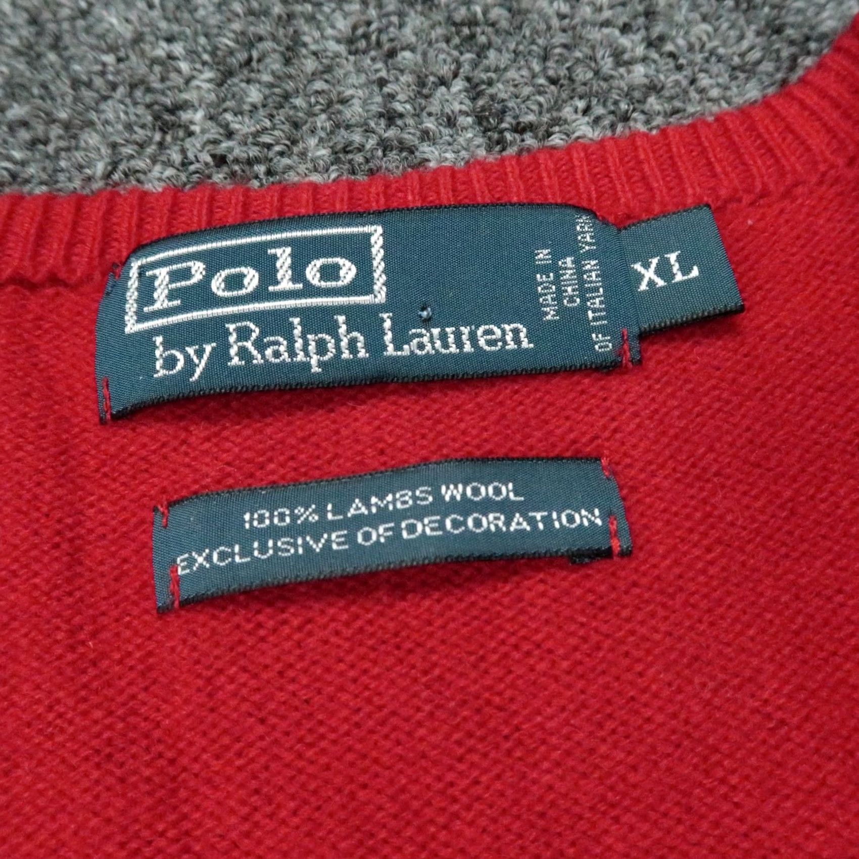 Polo Ralph Lauren Polo Ralph Lauren Pullover Shirt Mens XL Red Wool Lambswool V Neck Knit Italian Yarn Size US XL / EU 56 / 4 - 3 Thumbnail