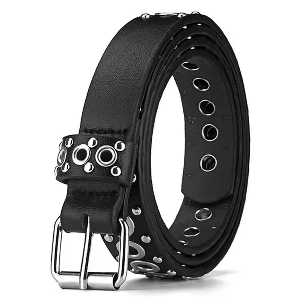 Designer 110cm Round Hole Punk Black Belt Size ONE SIZE - 2 Thumbnail