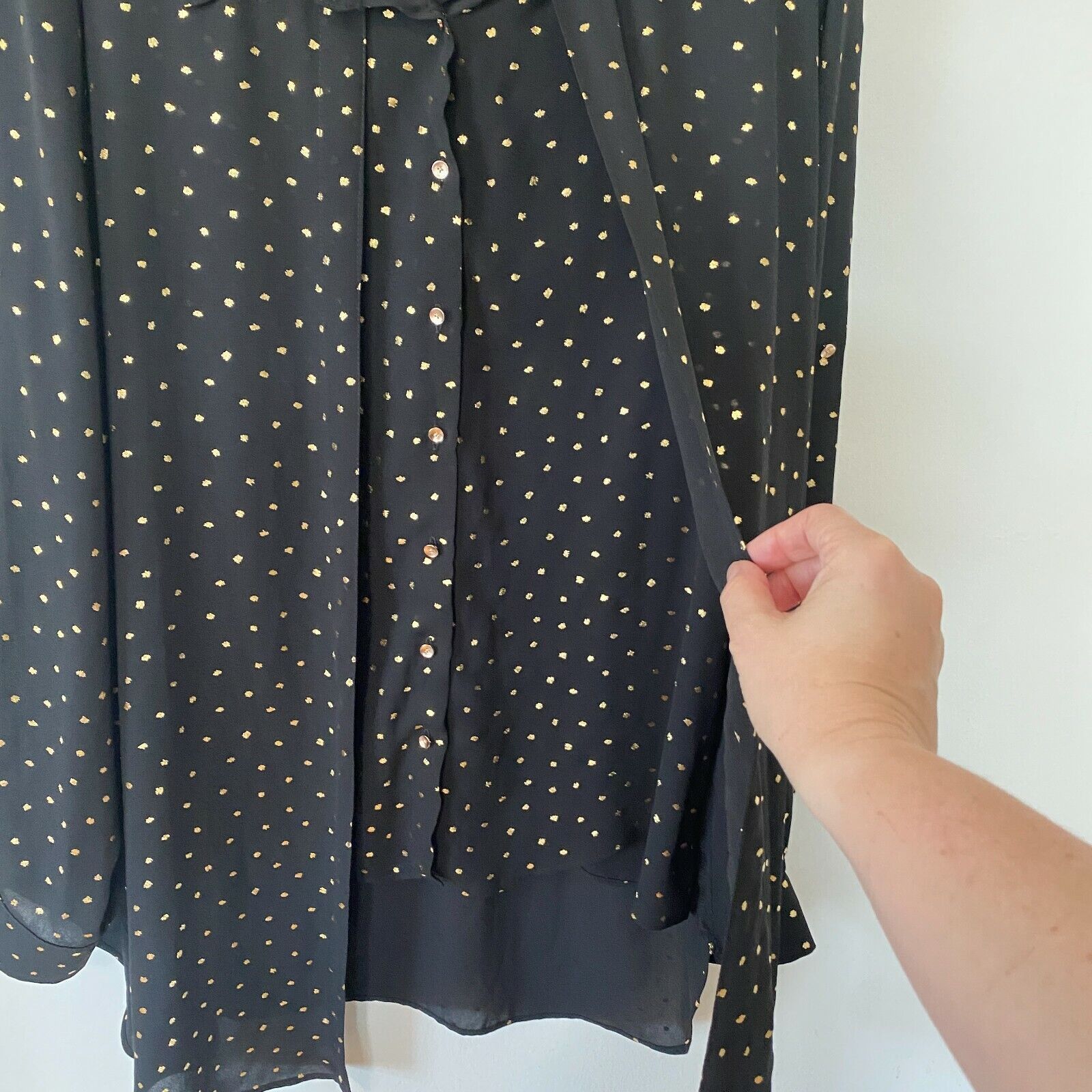 Other Cartise Black Gold Polka Dot Button Shirt Front Overlay 14 Size XL / US 12-14 / IT 48-50 - 6 Thumbnail