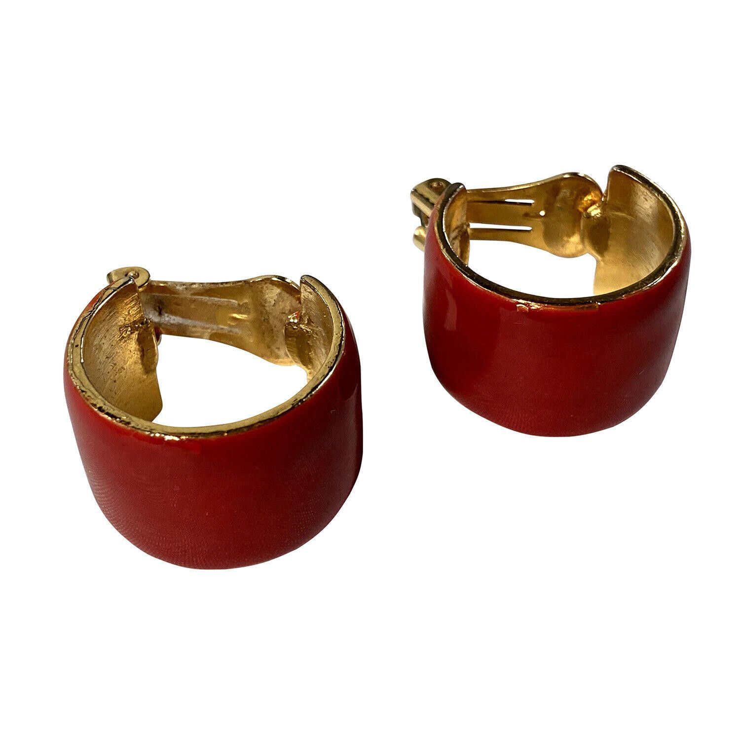 Designer KJL Kenneth Jay Lane Red Enamel Gold Tone Hoop Earrings Size ONE SIZE - 3 Thumbnail