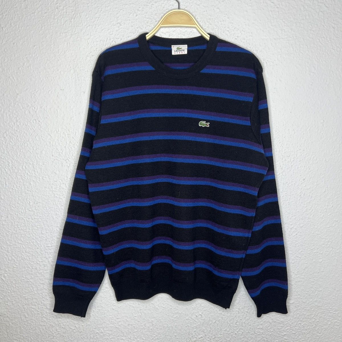 Lacoste Vintage Lacoste Jumper Sweater Knitwear Wool Striped Black Size US L / EU 52-54 / 3 - 1 Thumbnail