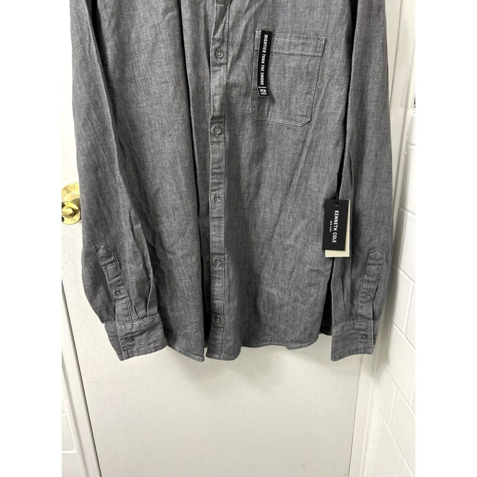 Kenneth Cole Kenneth Cole New York Shirt Mens L Gray Oxford Slim Fit Stretch Button Down L/S Size US L / EU 52-54 / 3 - 3 Thumbnail