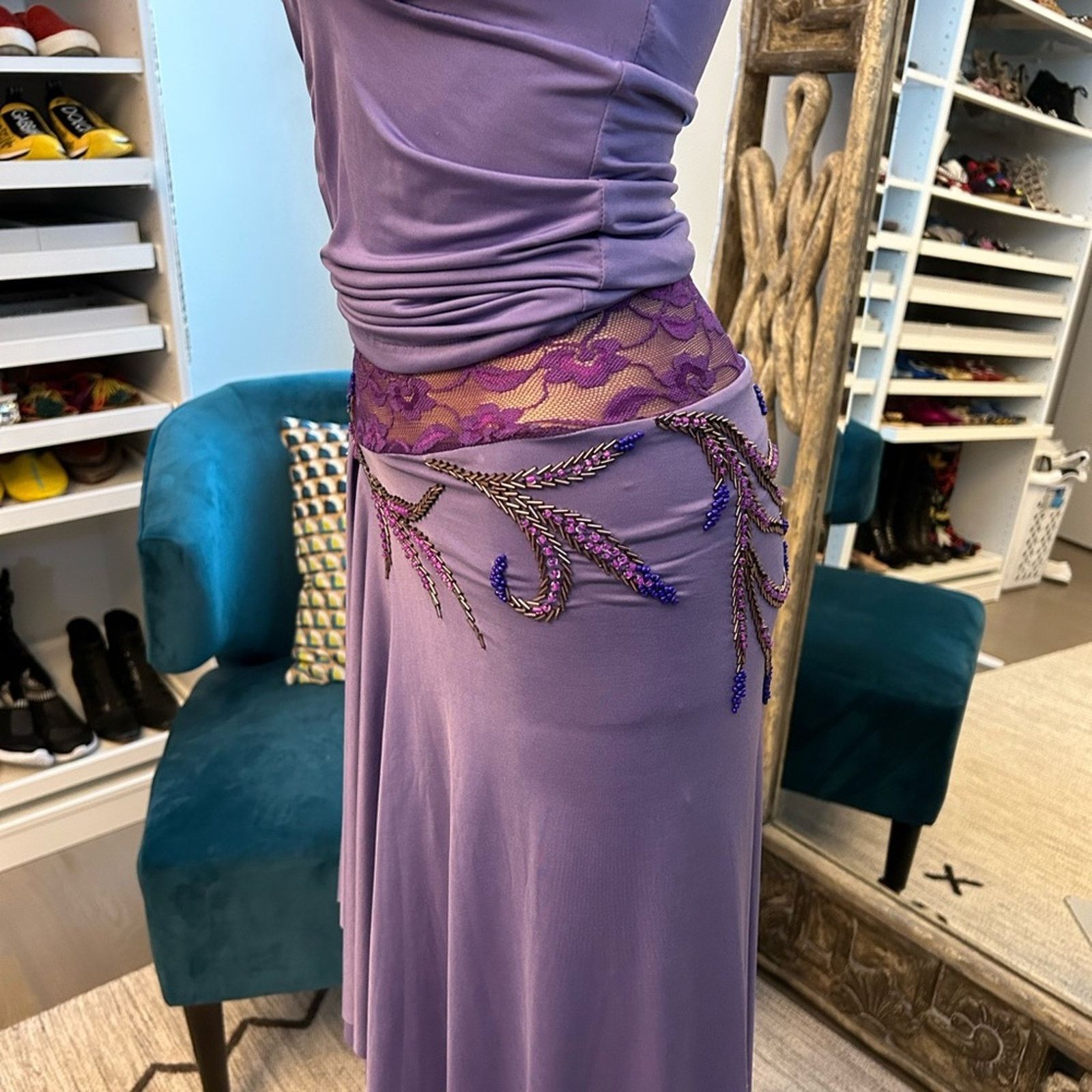 Designer Purple women medium Tango halter beaded lace waisted skirt Size S / US 4 / IT 40 - 3 Thumbnail