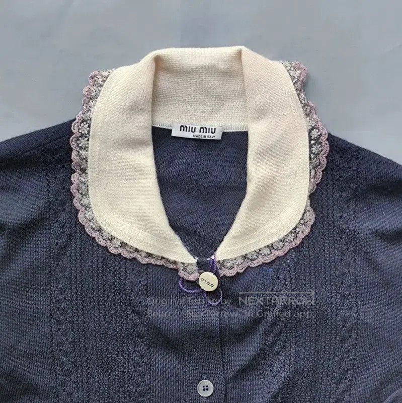 Miu Miu Miu Miu Navy Floral Cashmere Blend Cardigan . Size M / US 6-8 / IT 42-44 - 4 Thumbnail