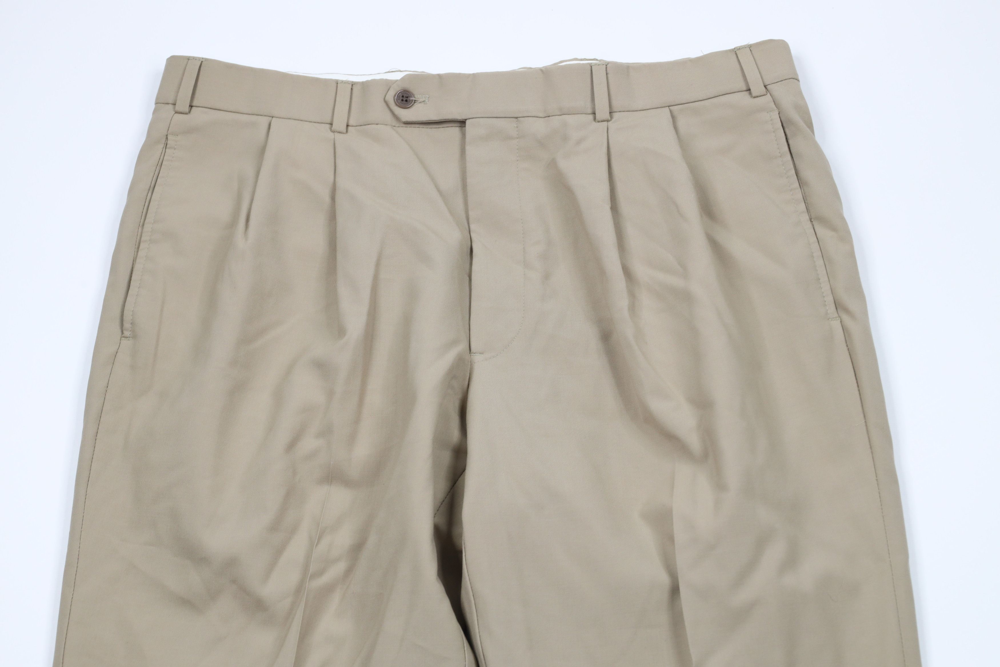 Brooks Brothers × Vintage Vintage 90s Brooks Brothers Cuffed Wool Chino Pants Beige Size US 36 / EU 52 - 2 Thumbnail