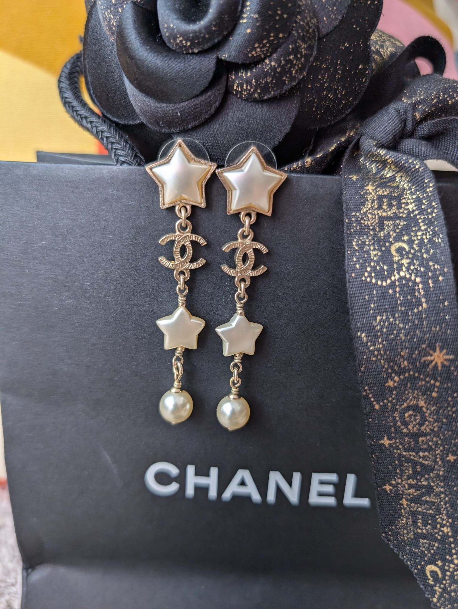 Chanel Chanel CC A17B GHW Pearl Star Long Logo Earrings box Size ONE SIZE - 4 Thumbnail
