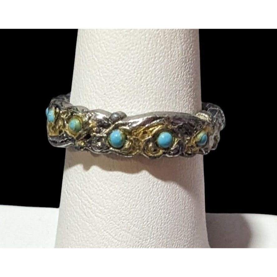 Other Vintage Whimsical Silver Tone Ring With Tiny Turquoise Accen Size ONE SIZE - 1 Thumbnail