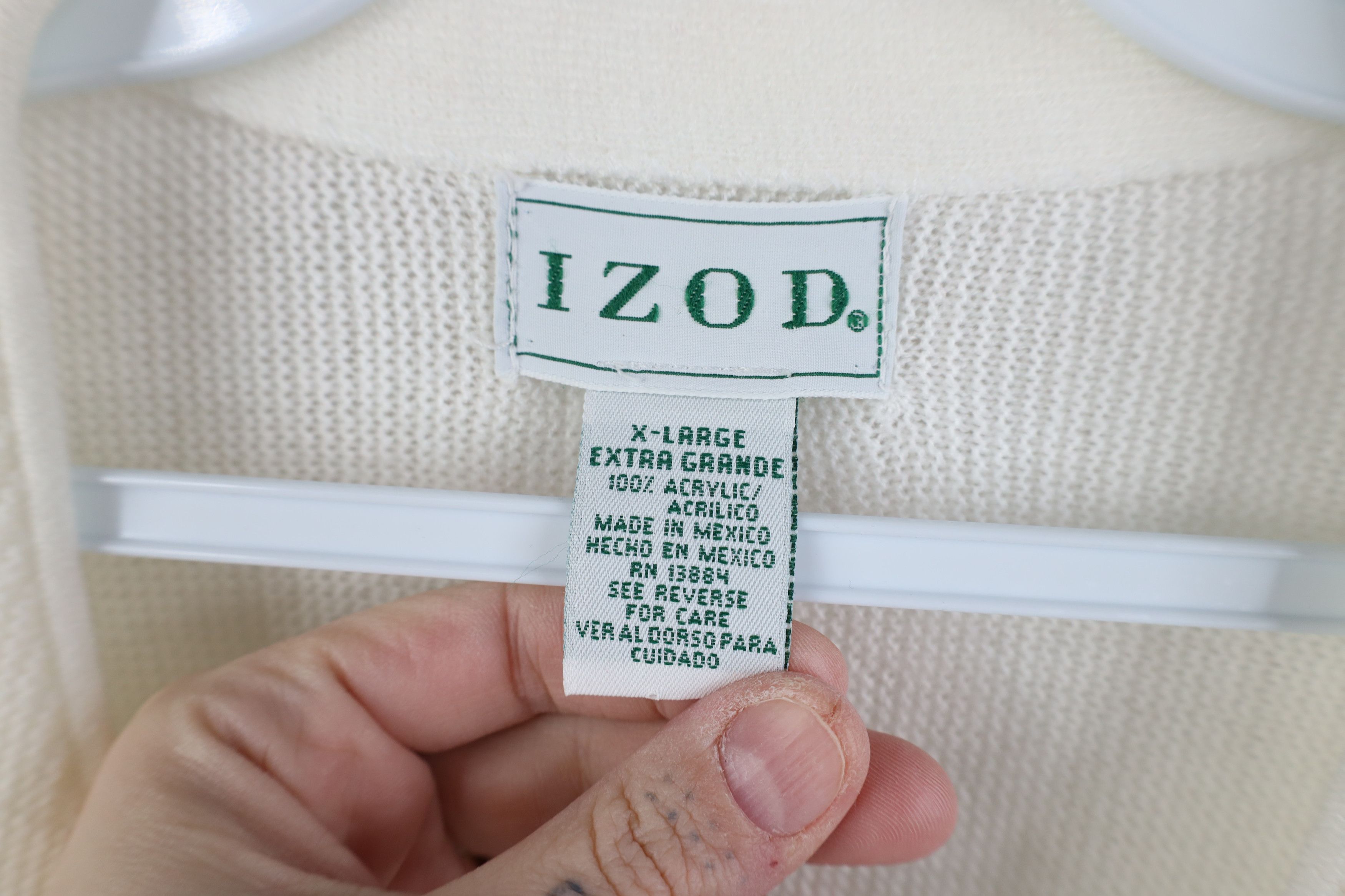 Izod Vintage 90s Izod Spell Knit Cardigan Sweater White Acrylic Size US XL / EU 56 / 4 - 6 Thumbnail