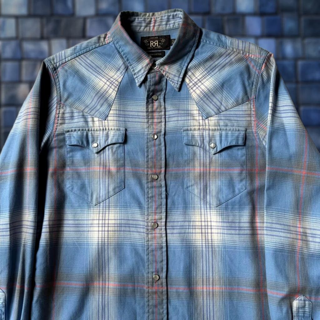 Ralph Lauren RRL RALPH LAUREN WESTERN SHIRT MEN M BLUE COTTON PLAID SHADOW CHECK USED Size US M / EU 48-50 / 2 - 1 Thumbnail