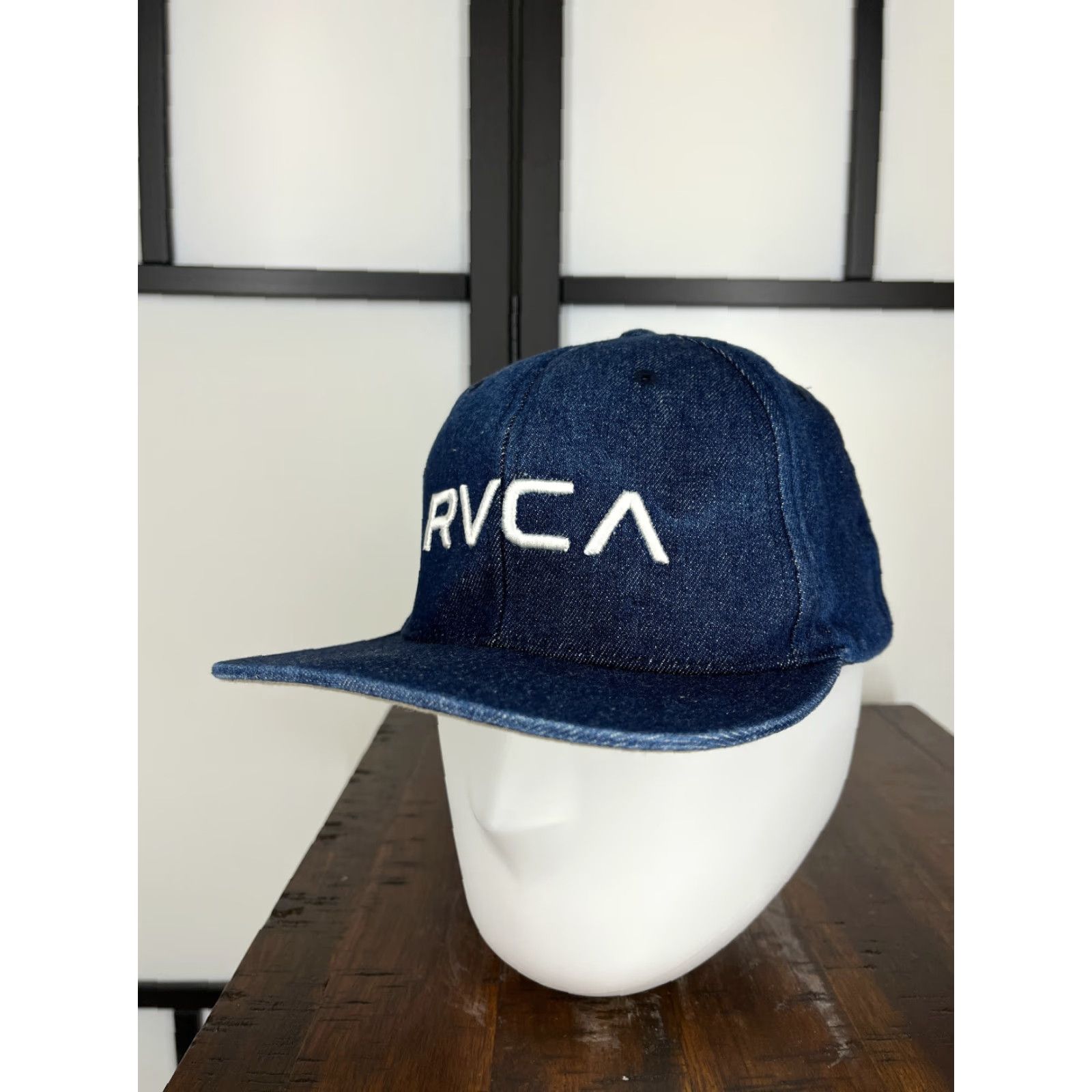 RVCA RVCA Hat Cap Snap Back Adult One Size Blue Denim Look Embroidered Skate Beach Men's Casual Adjustable 90s Theme Size ONE SIZE - 4 Thumbnail