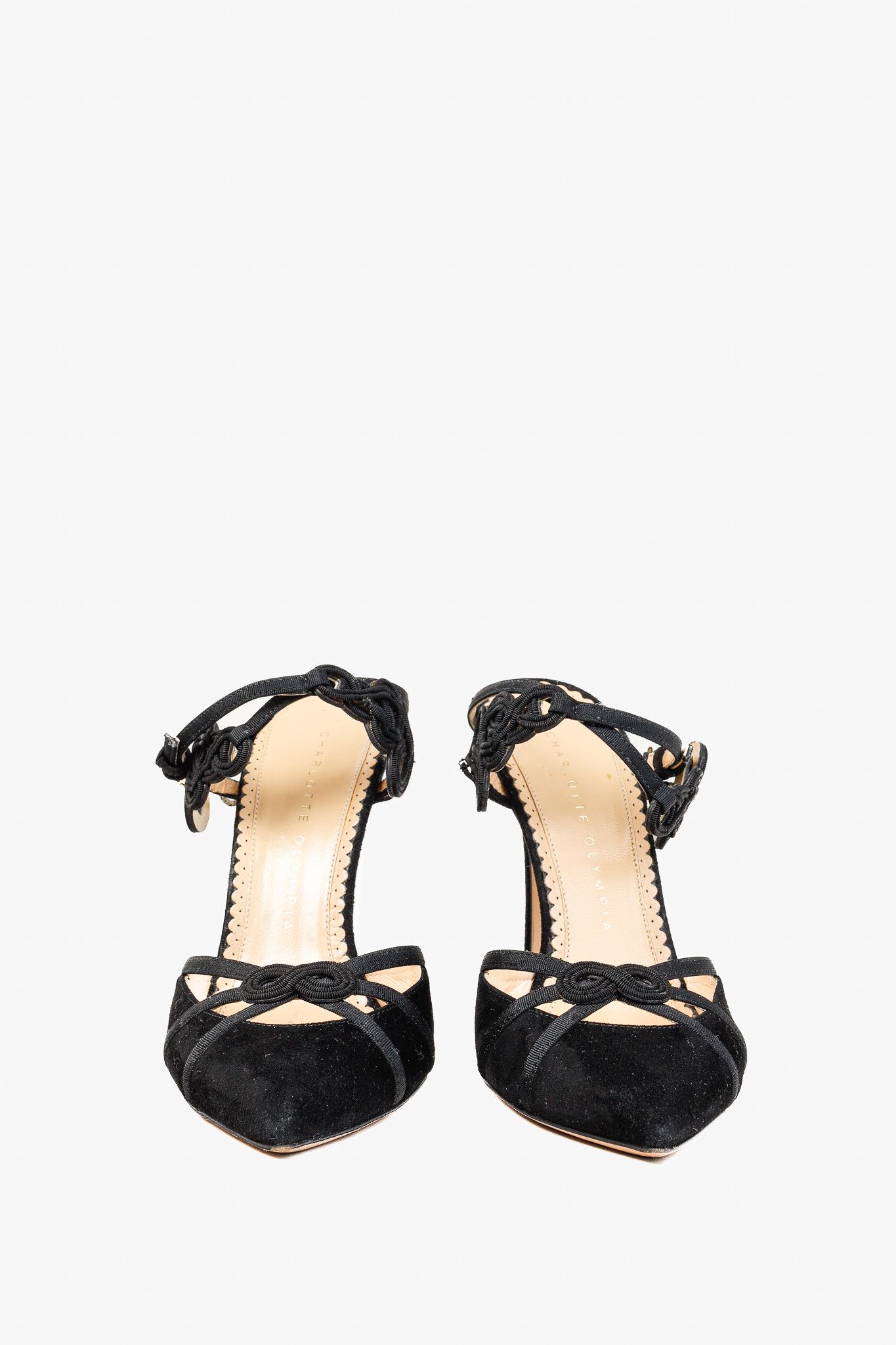 Charlotte Olympia Charlotte Olympia Minx Black Suede Embroidered Heels Size US 5.5 / IT 35.5 - 2 Thumbnail