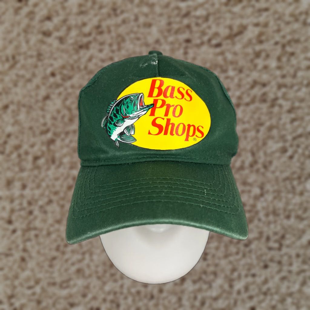 Bass Pro Shops Bass Pro Shops Hat Cap Snap Back Adult Green Trucker Hat Twill Cotton Fish Camp Hike Adjustable One Size Men Green 90s? Size ONE SIZE - 1 Thumbnail