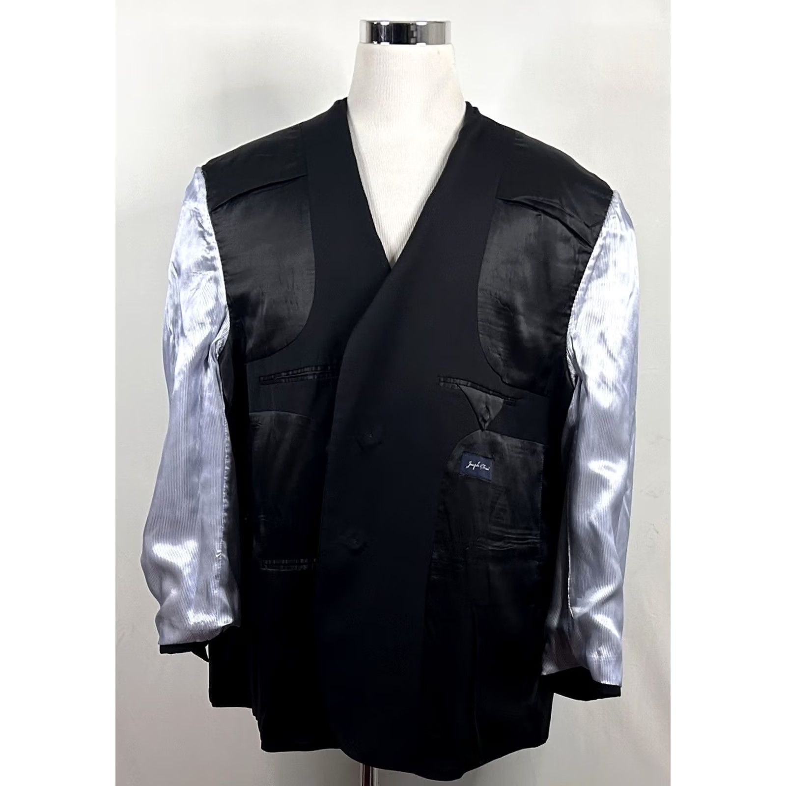 Vintage Joseph & Feiss 54R Sport Coat 100% Wool All Black Two Button Lined Formal Jacket/Coat Size US XS / EU 42 / 0 - 7 Thumbnail