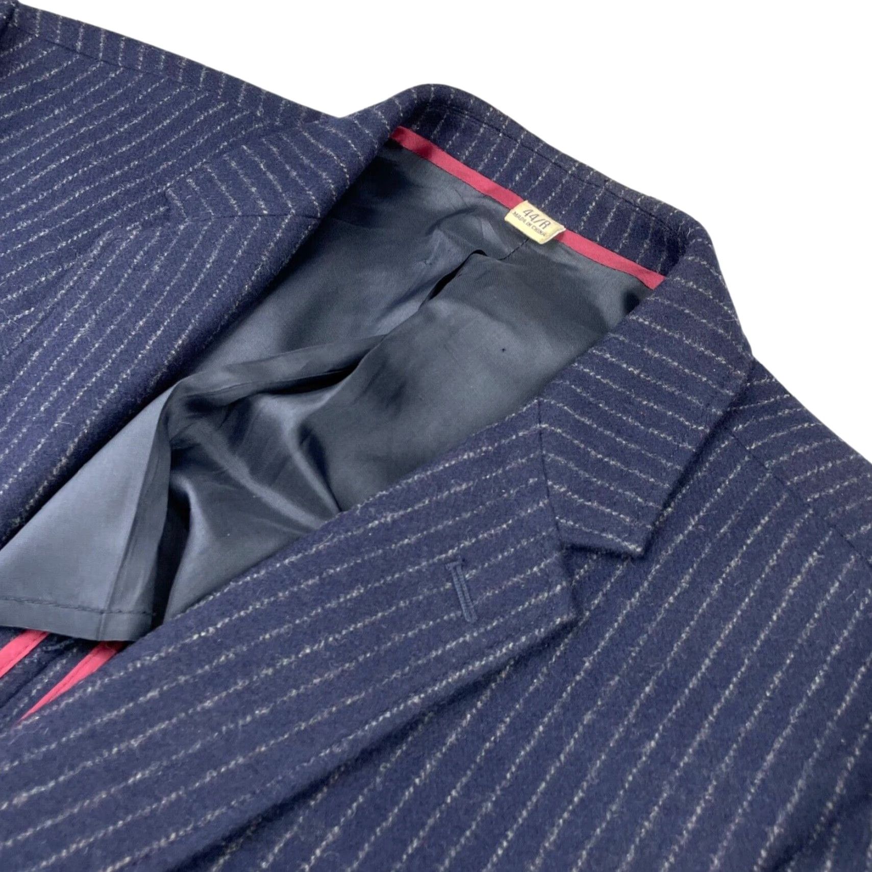 J.Crew J.Crew Blazer Men’s 100% Wool Thick Flannel Navy Railroad Stripe 2-Button 44R Jacket/Coat Regular Adult Mens Size 44R - 2 Thumbnail