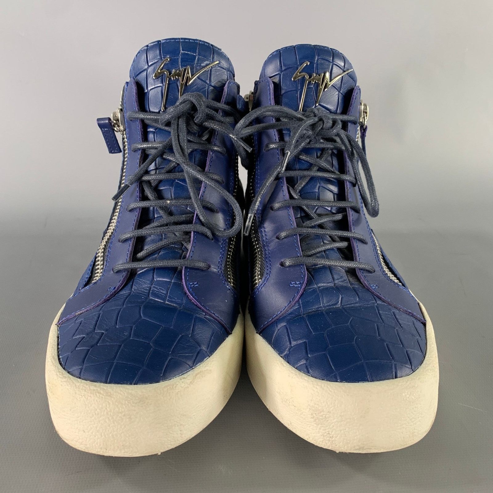 Giuseppe Zanotti GIUSEPPE ZANOTTI 9.5 Blue White Embossed Leather HT Sneakers Size US 9.5 / EU 42-43 - 4 Thumbnail