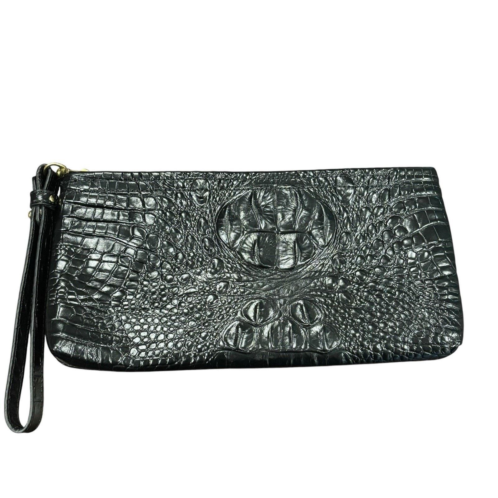 BRAHMIN Brahmin Rosalyn Black Melbourne Croc Embossed Leather Clutch Size ONE SIZE - 2 Thumbnail