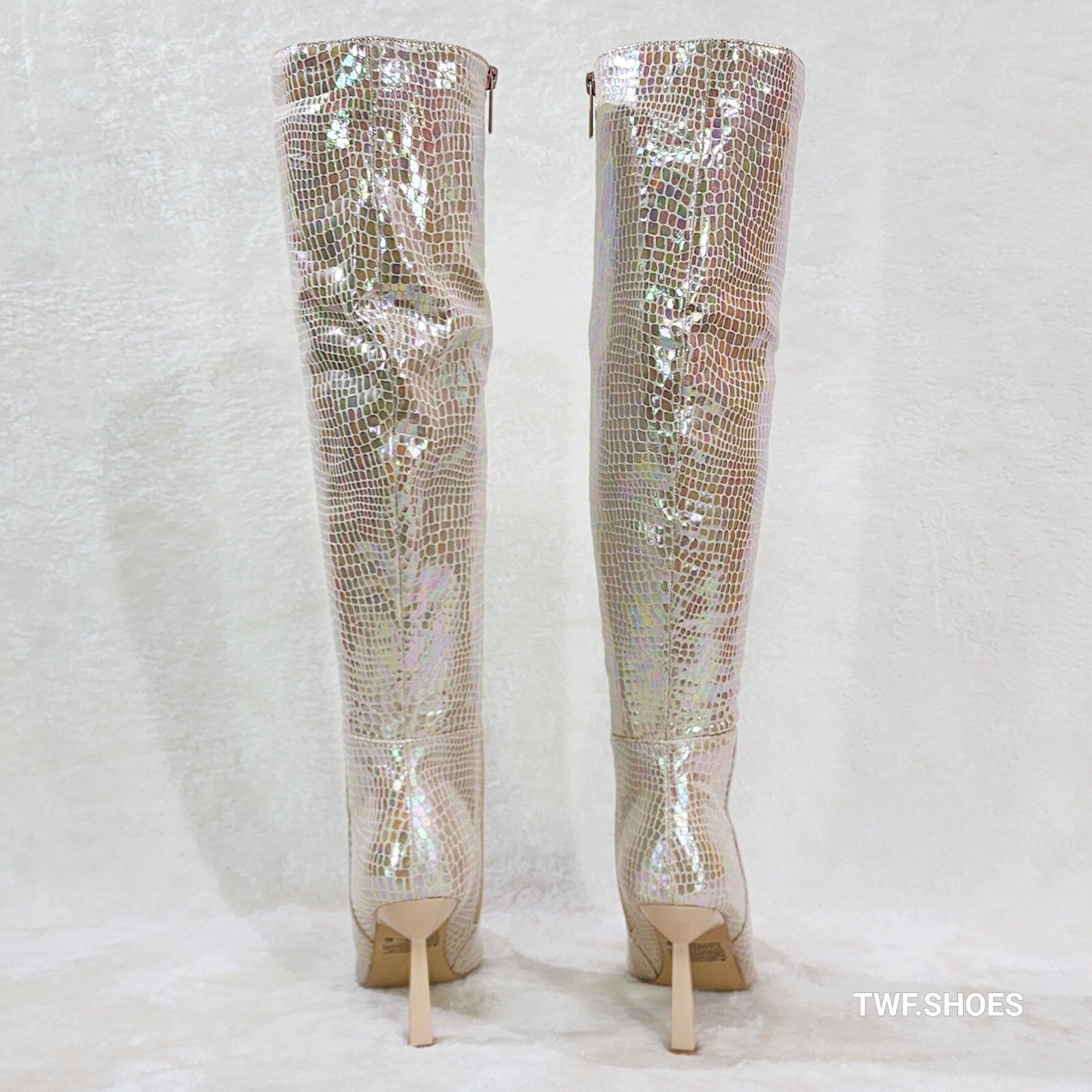 Other Sharp Champagne Cream Hologram Snake Print High Heel Knee Bo Size US 6.5 / IT 36.5 - 4 Thumbnail