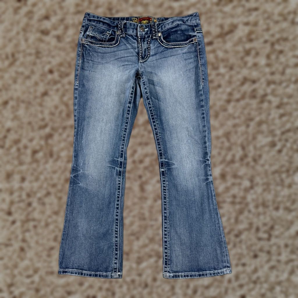 Vintage Maurices Jeans Womens 11 Blue Denim Embellished Cotton Blend Stretch Low Size 32" / US 10 / IT 46 - 1 Thumbnail