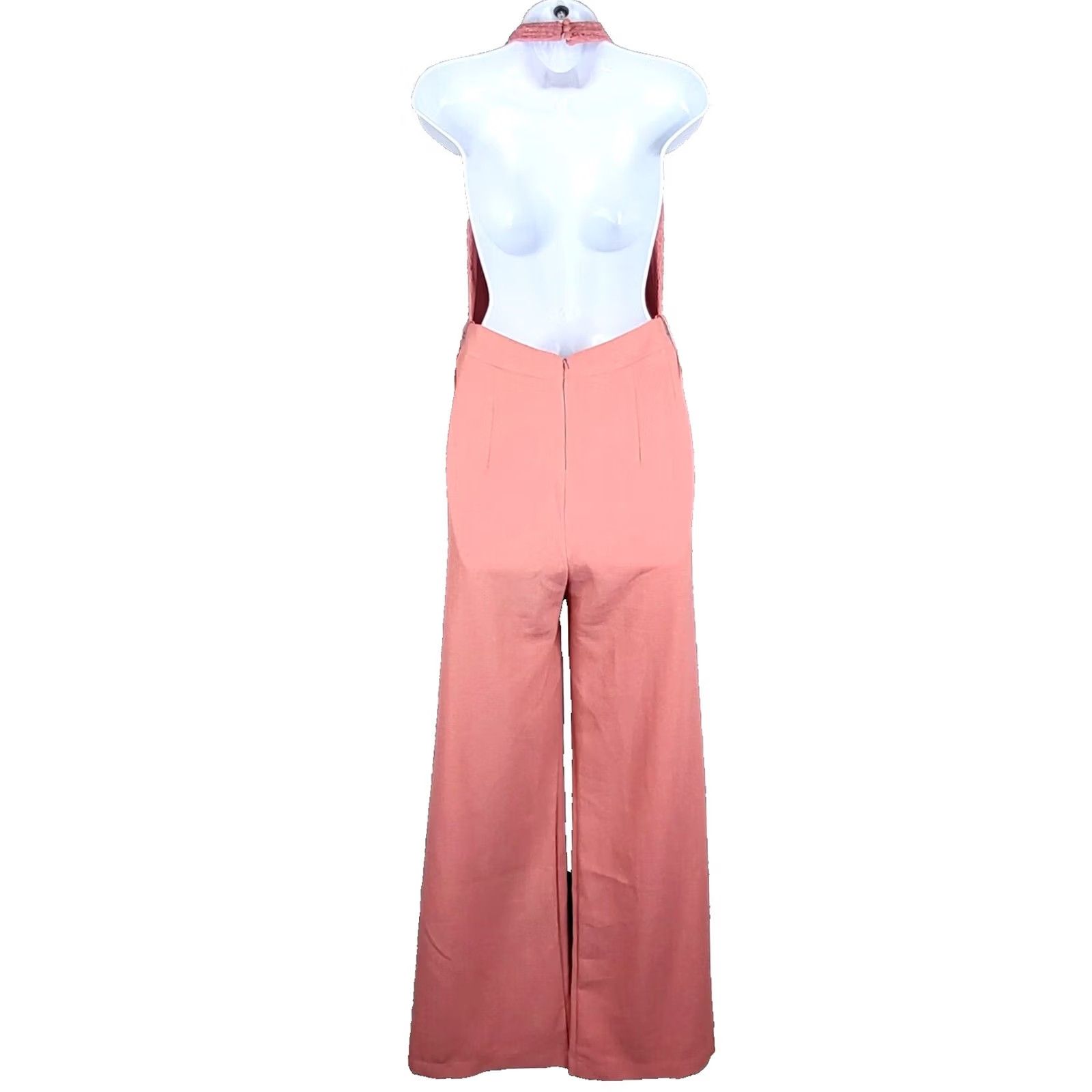 Lulus Lulus Backless Peach Pink Lace Top Jumpsuit M Women Sleeveless V-Neck Wide-Leg 1 Piece Regular 32in Inseam Pink Size M / US 6-8 / IT 42-44 - 7 Thumbnail
