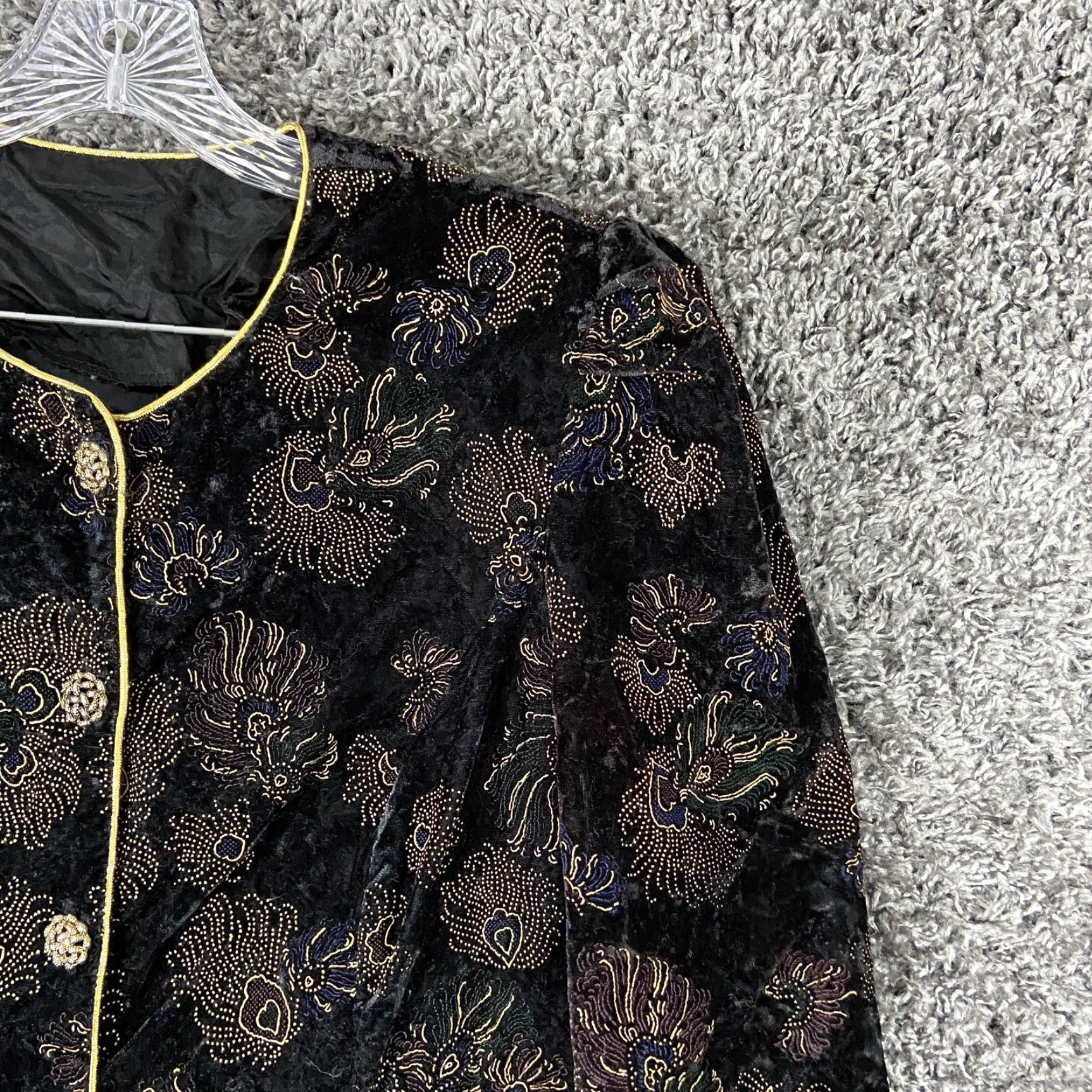 Velvet Vintage R&K Evening Shoulder Padded Women’s S Blazer Jacket Velvet Floral Black Size S / US 4 / IT 40 - 5 Thumbnail