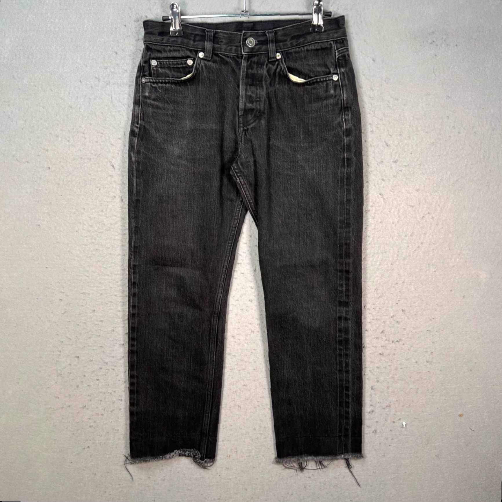 Arket Arket Jeans 28 Black Cotton Denim Distressed Hem Straight 5-Pocket Mens Regular Inseam 25" Style Vintage: No Size US 28 / EU 44 - 2 Thumbnail