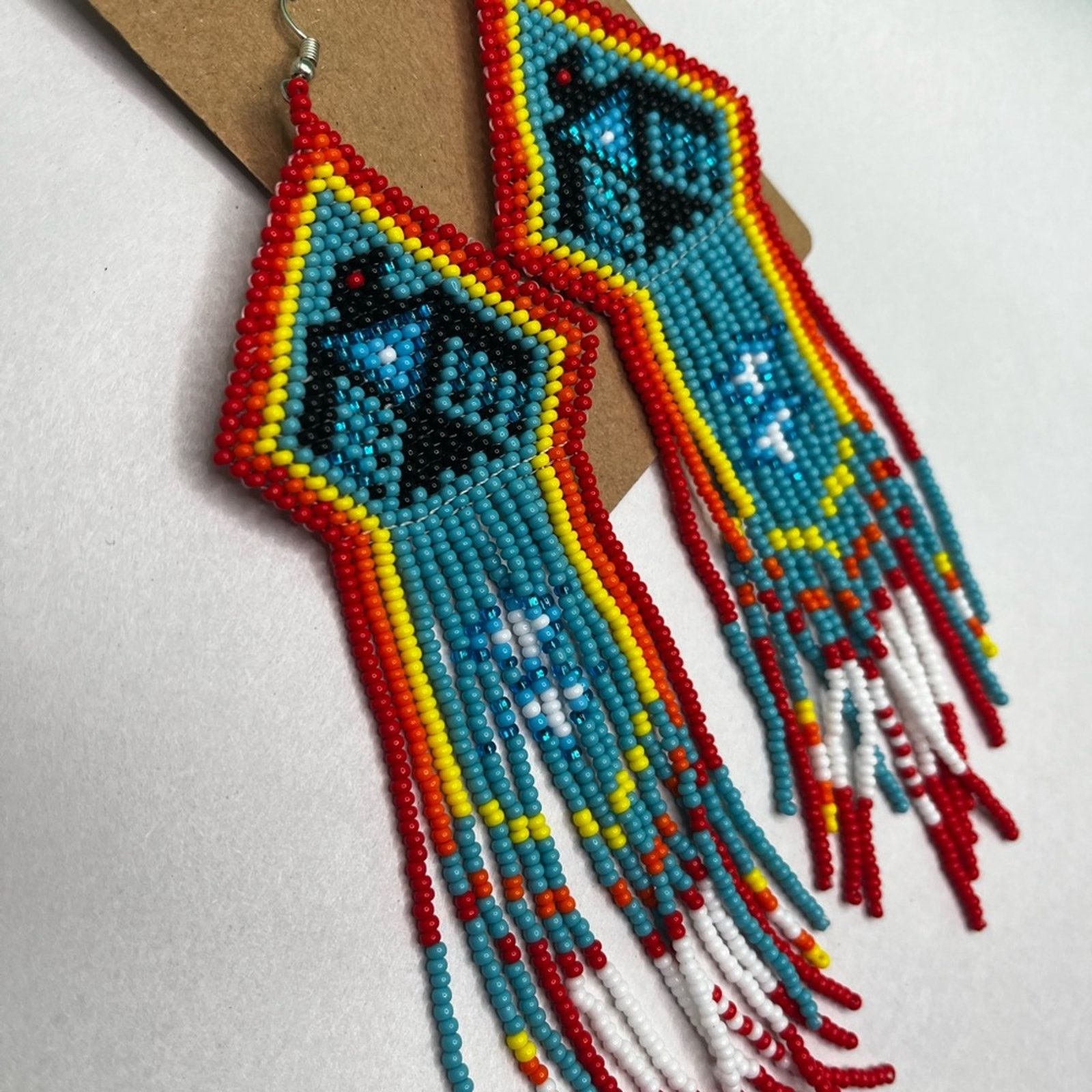 Handmade Aztec Fringe Eagle Beaded Earrings Size ONE SIZE - 2 Thumbnail