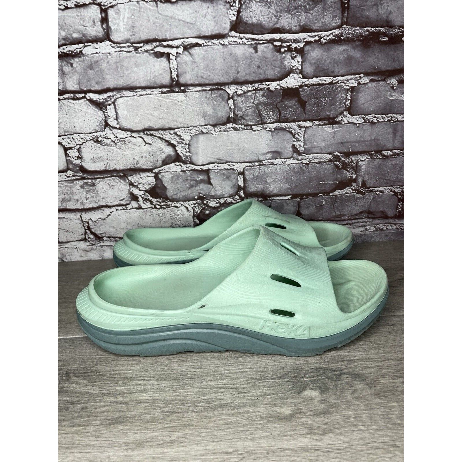 Hoka Hoka Ora Recovery Slides 3 Mist Green Trellis Slides Sandals Size US 12 / EU 45 - 1 Thumbnail