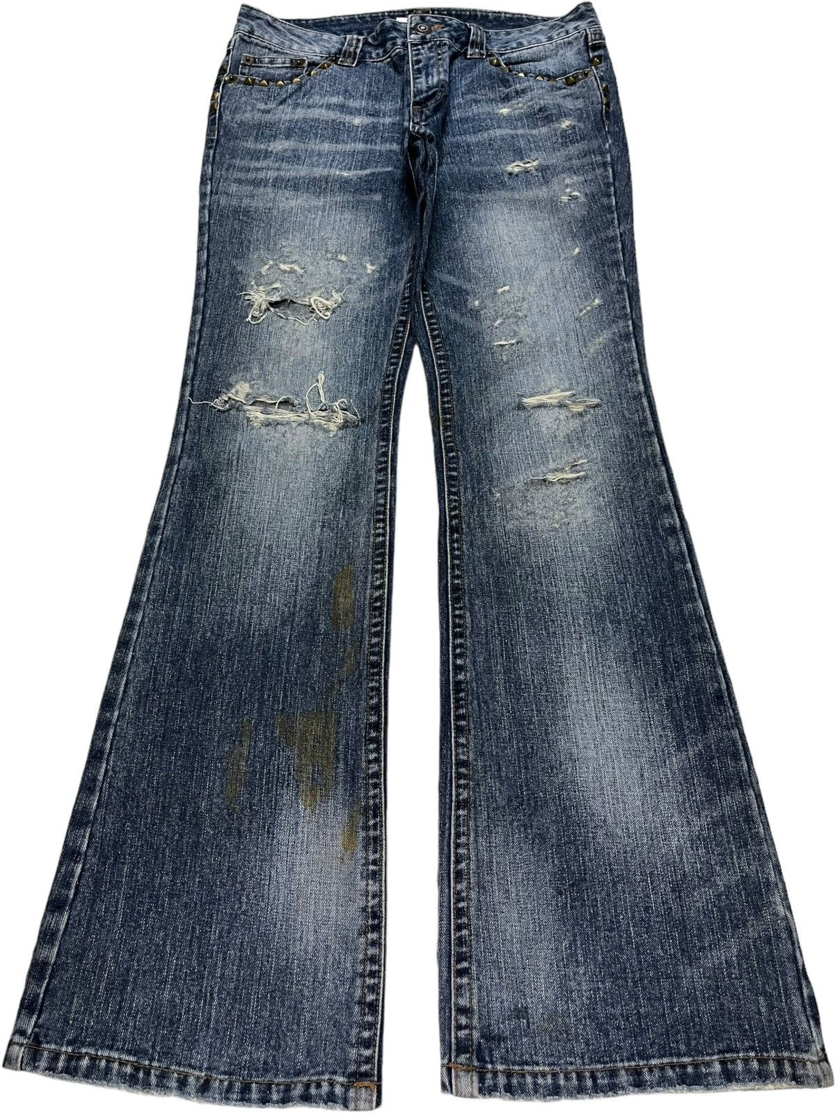 Japanese Brand × Seditionaries Vintage Japanese Brand Blue Wash Studded Flare Jeans Size 31" - 1 Thumbnail