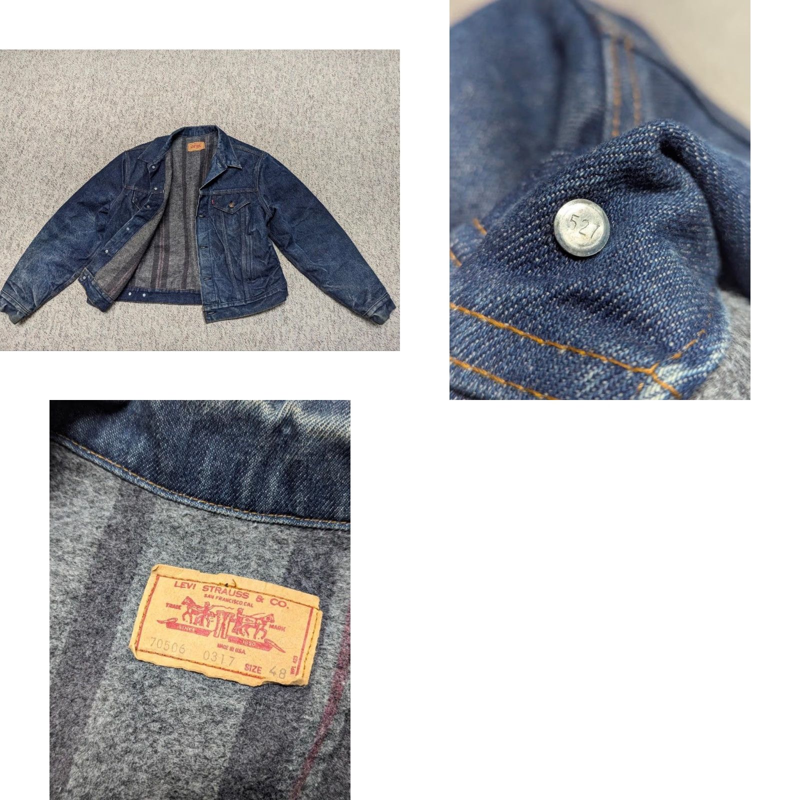 Levi's VINTAGE LEVIS jean jacket 48 indigo blue BLANKET LINED USA made troy DENIM stiff Size US 36 / EU 52 - 8 Thumbnail