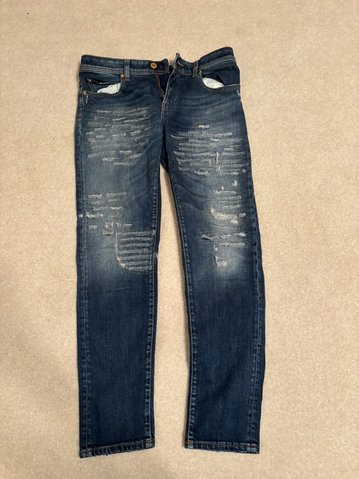 Image of Distressed Roberto Cavalli Jeans in Blue, Men's (Size 31)