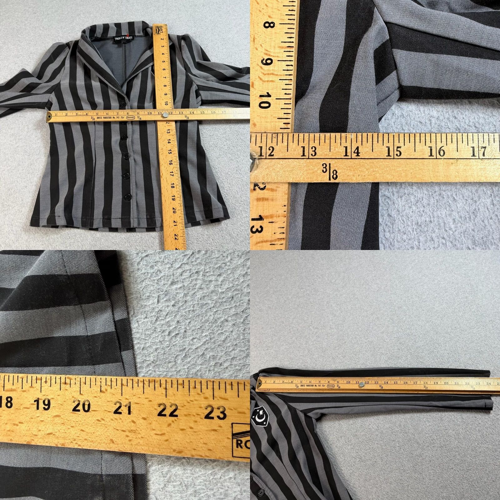 Dolls Kill Dolls Kill Trickz N' Treatz Blazer Womens XS Black Gray Stripe Moon Patch Gothic Size XS / US 0-2 / IT 36-38 - 8 Thumbnail