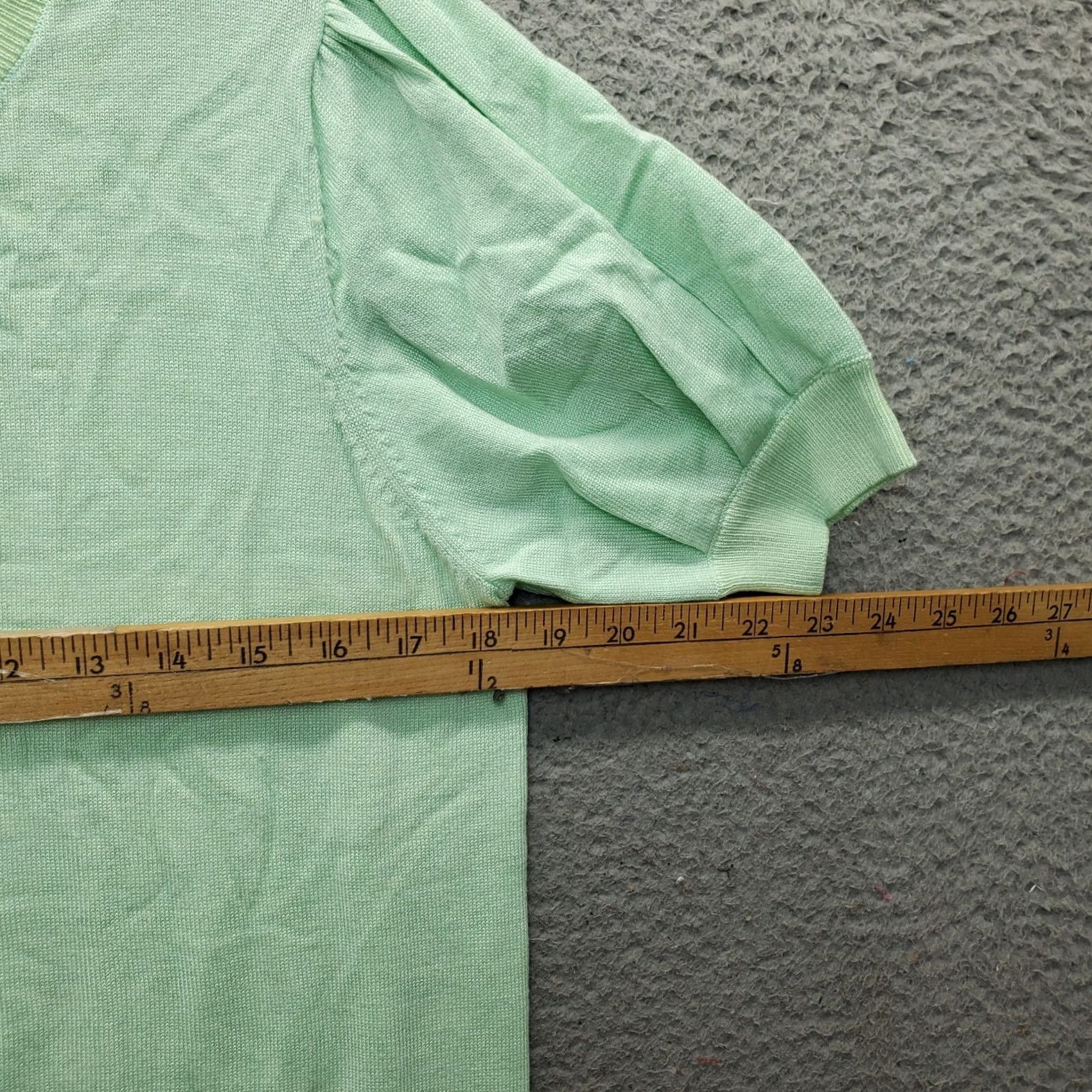 Vintage Joseph A Sweater Womens L Green Puff Sleeve Crewneck Ribbed Cuff Hem Pullover Size L / US 10 / IT 46 - 4 Thumbnail