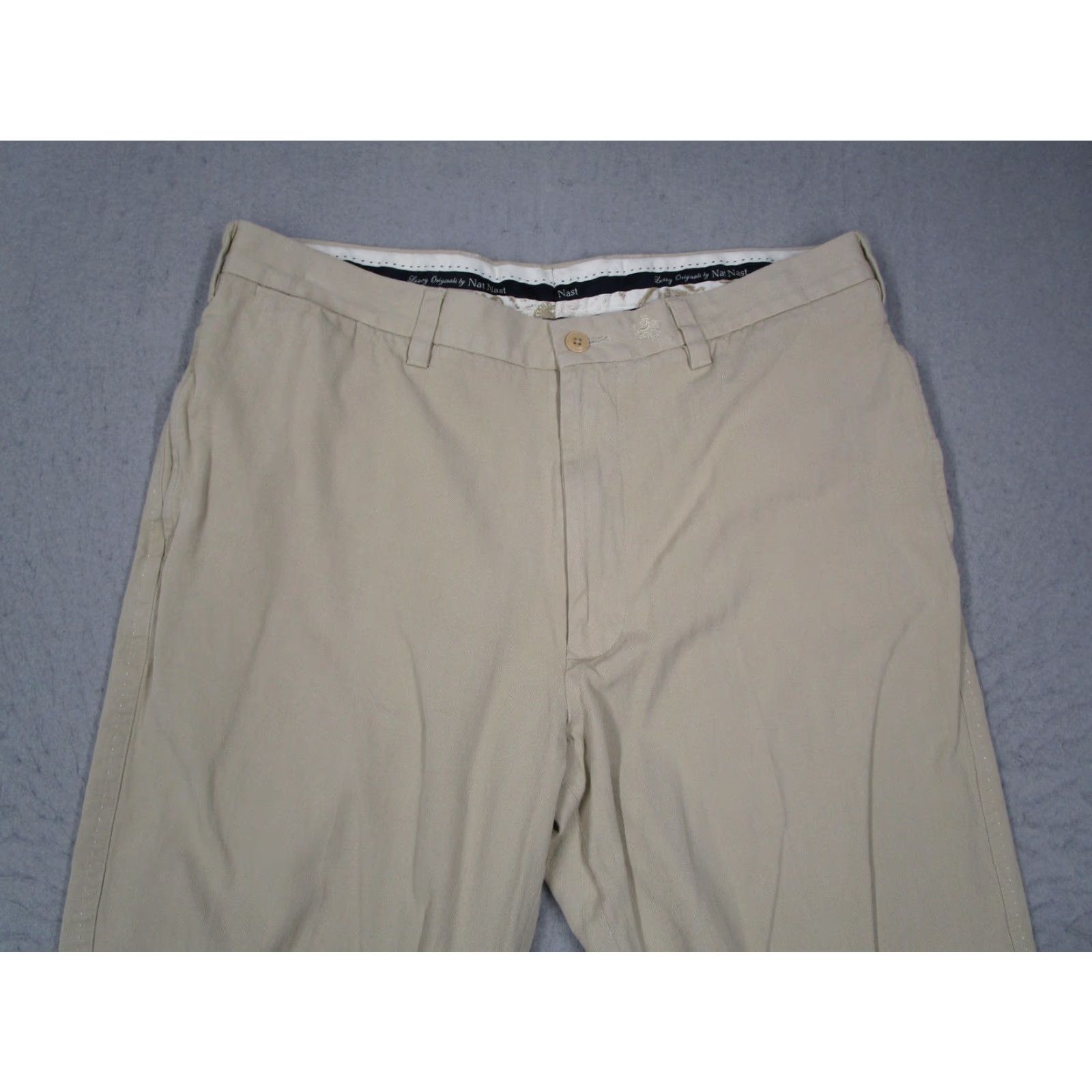 Nat Nast VINTAGE Nat Nast Chino Pants Men 36 Beige Silk Cotton Blend Flat Front Solid Classic Mens 90s style Waist 33 Inseam 26 Zip Front 5-Pocket Retro Size US 36 / EU 52 - 2 Thumbnail
