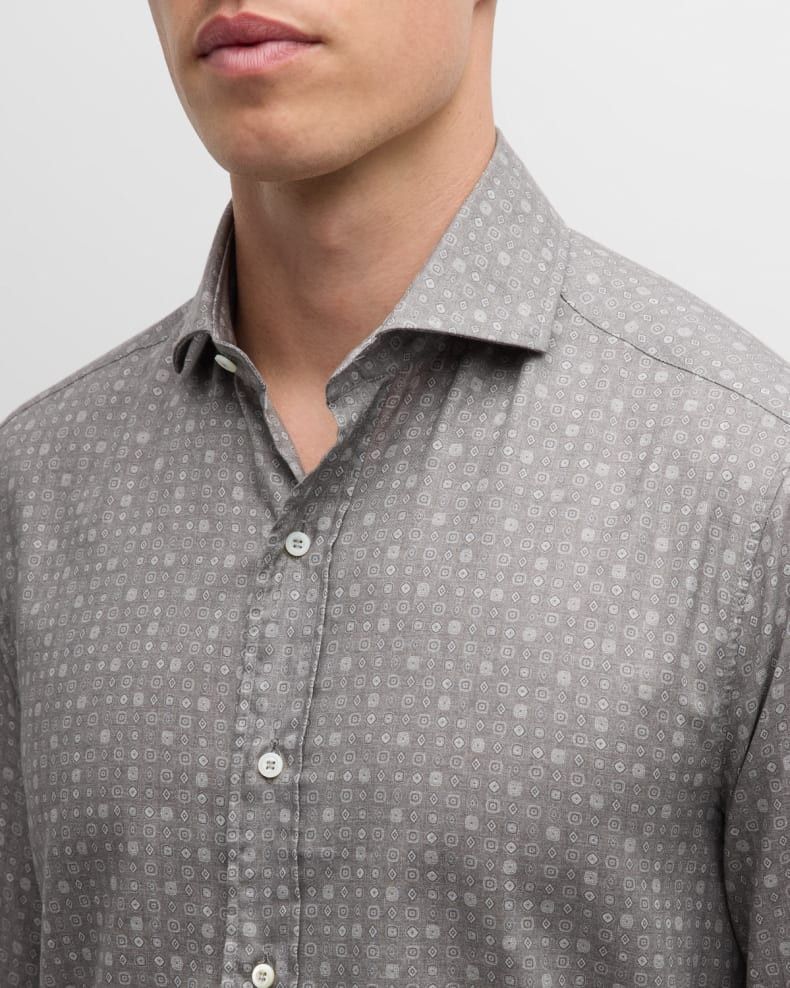 Brunello Cucinelli o1mtch0225 Geometric Print Cotton Sport Shirt in Grey Size US L / EU 52-54 / 3 - 5 Thumbnail