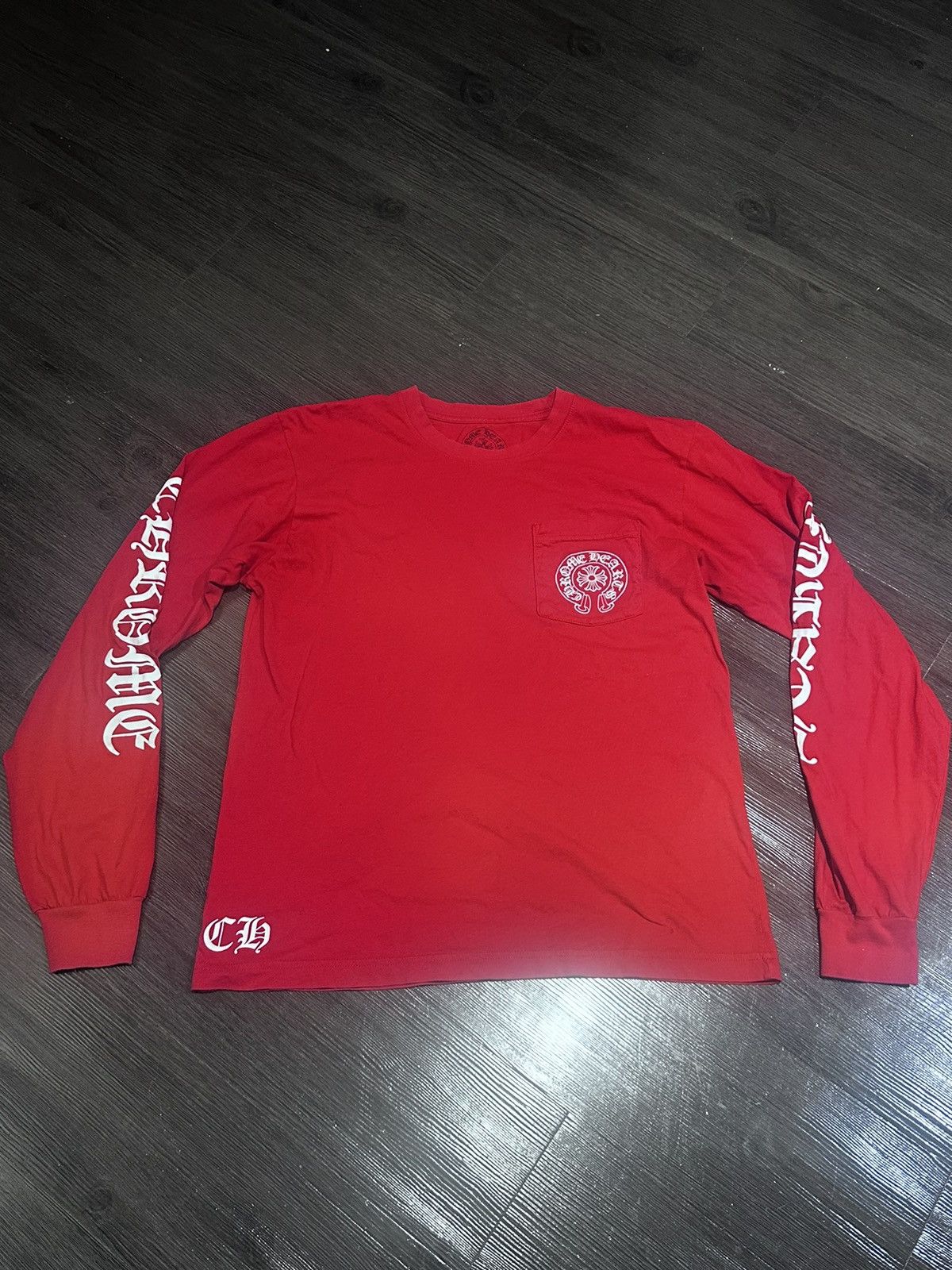 image of Chrome Hearts Red Long Sleeve Logo T Shirt Small, Men's