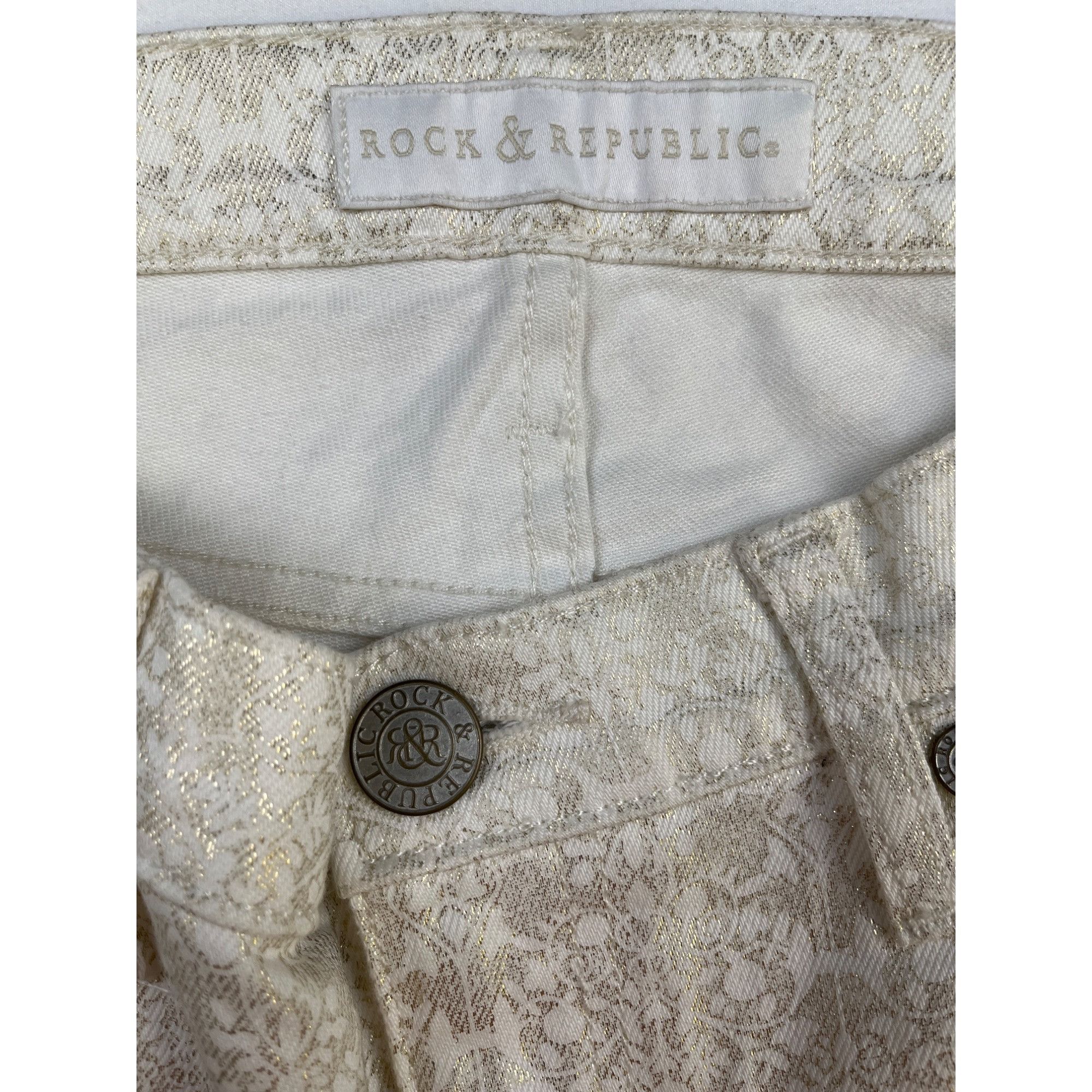 Rock & Republic Rock & Republic Women White & Gold Jeans Straight Size 10 (3 Size 32" / US 10 / IT 46 - 6 Thumbnail