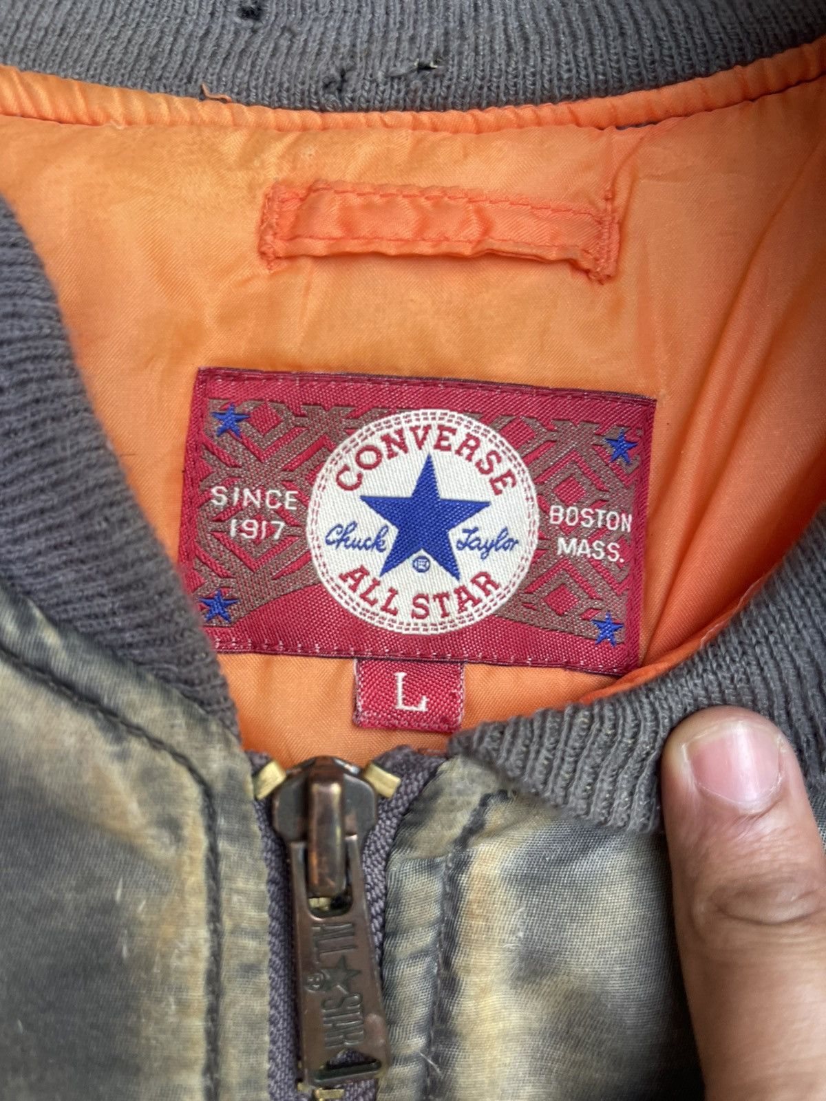 Converse × Vintage Vintage Converse Bomber Jacket Distressed Fade Orange Lining Size US M / EU 48-50 / 2 - 6 Thumbnail