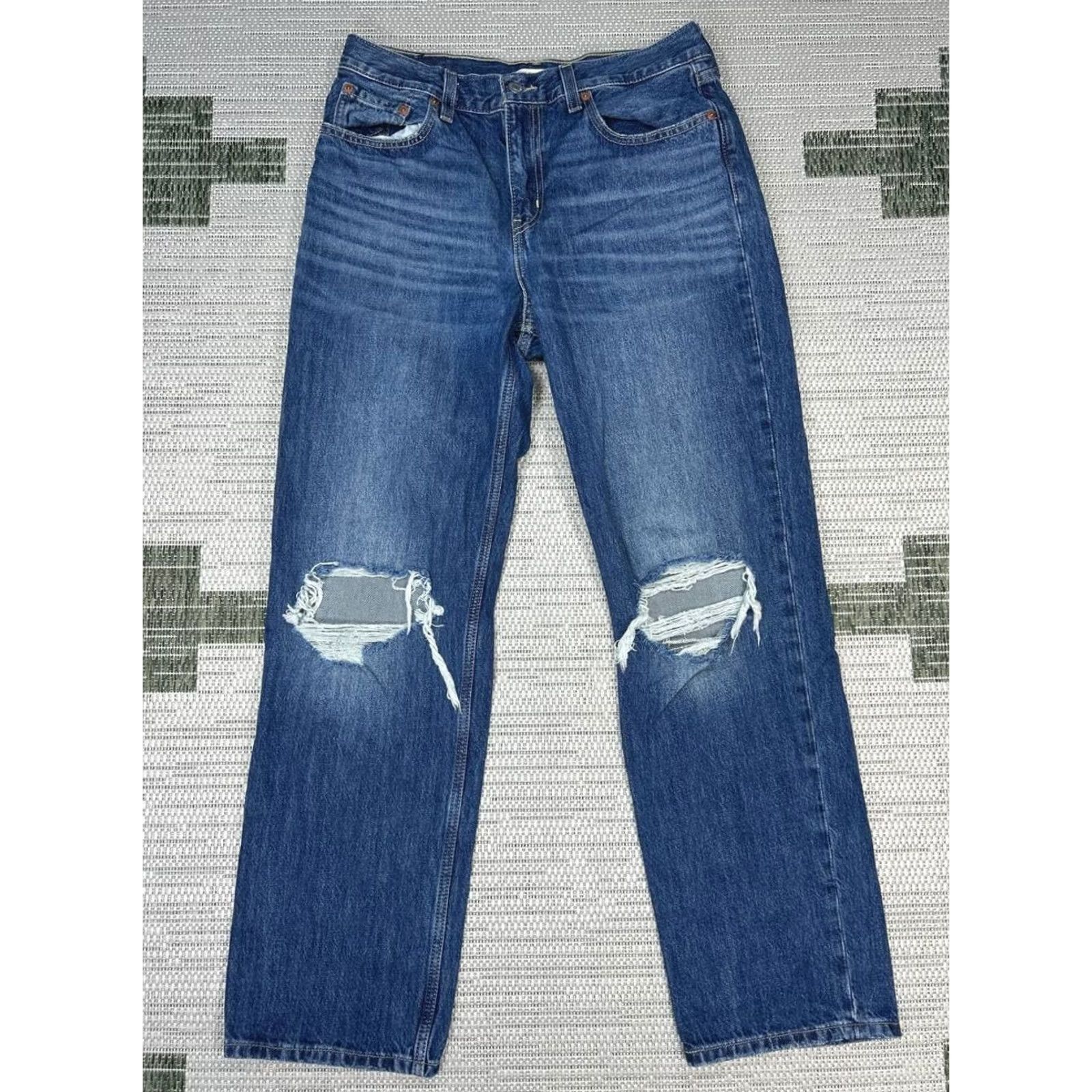 Levi's Levi'S Low Pro Straight Jeans Womens 29 Blue Denim Logo Distressed Mid Rise 31x30 Size 29" - 2 Thumbnail