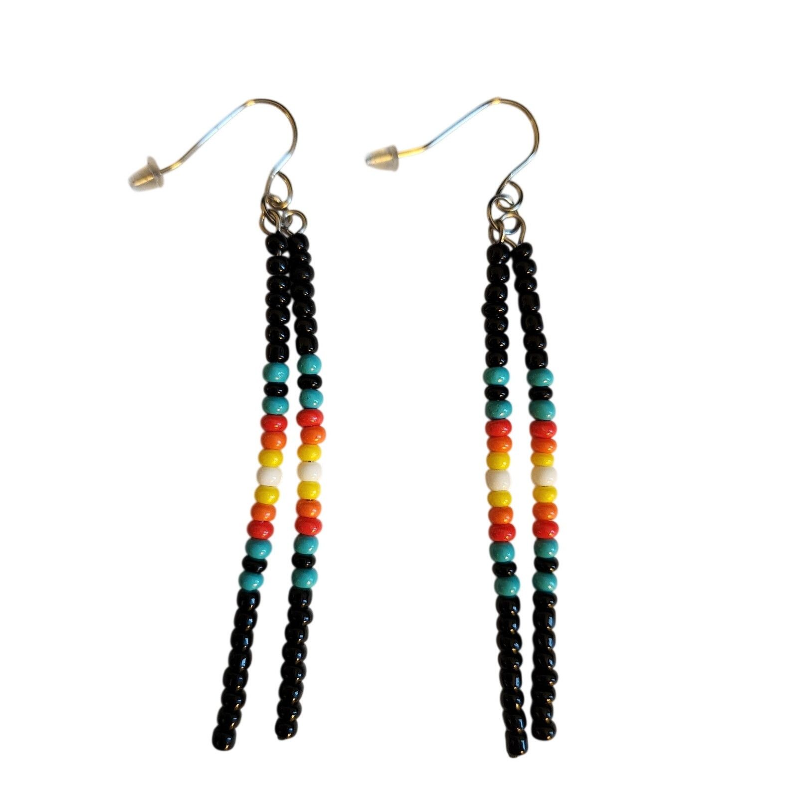 Other Beaded Dangle Earrings Black Multicolor Seed Beads Size ONE SIZE - 1 Thumbnail