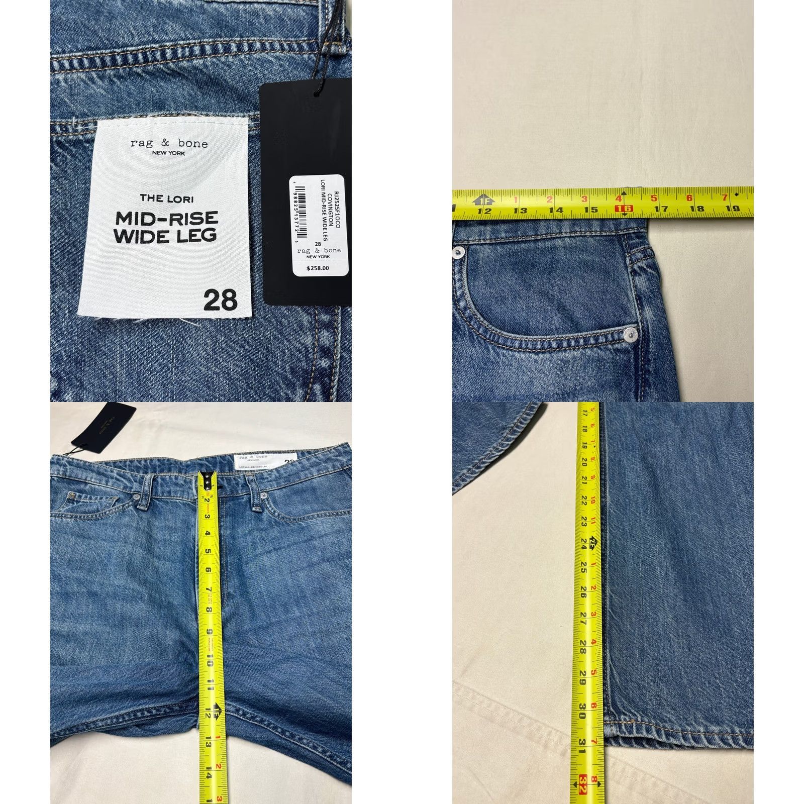 Rag & Bone NWT Rag & Bone Lori Mid-Rise Wide Leg Jeans Covington Blue Womens 28X30 Jeans 5-Pocket Cotton Blend Wide-Leg NWT Size 28" / US 6 / IT 42 - 8 Thumbnail